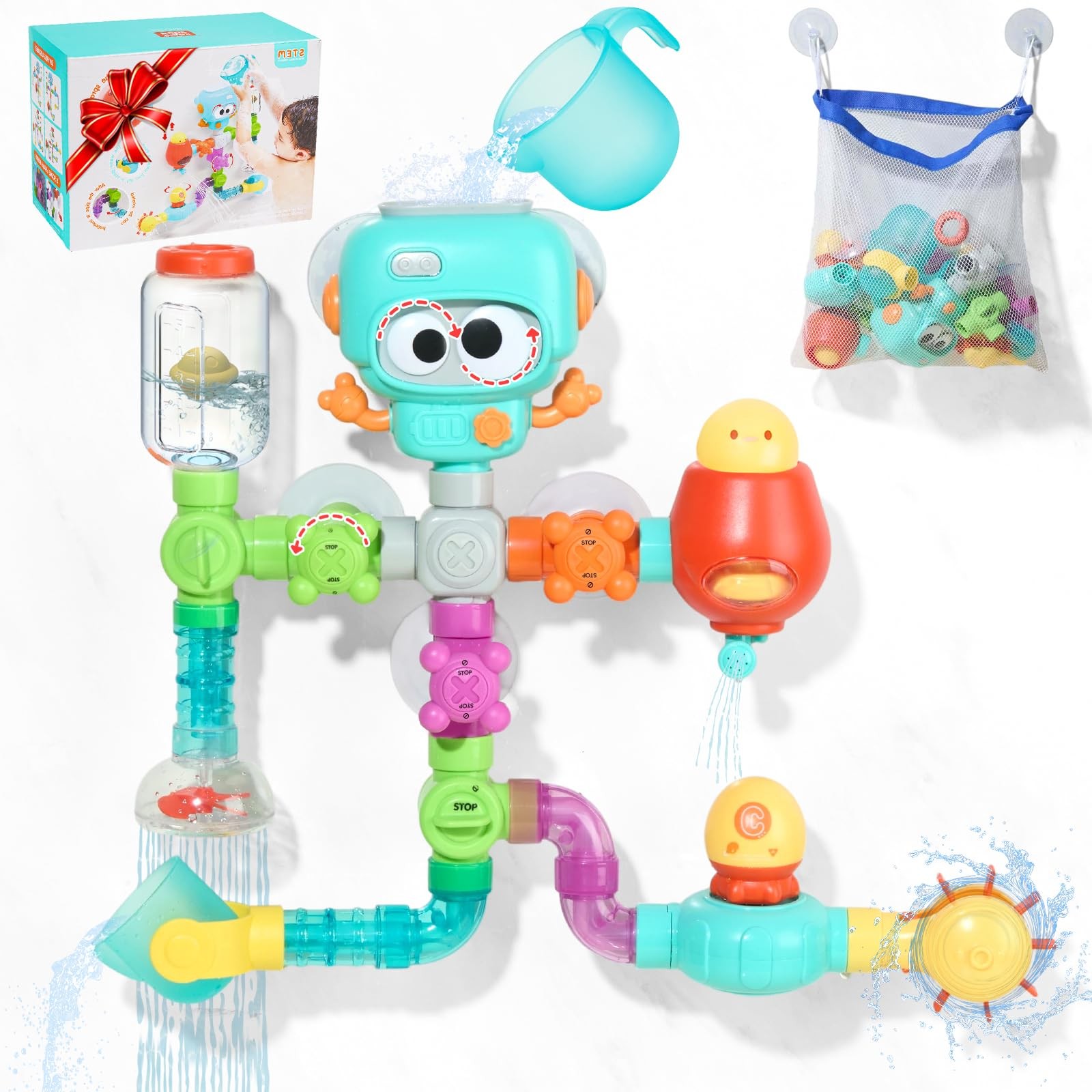 Bath Toys for Kids Ages 4-8 | 27PCS DIY Water Pipe Assembly Kit with Storage…