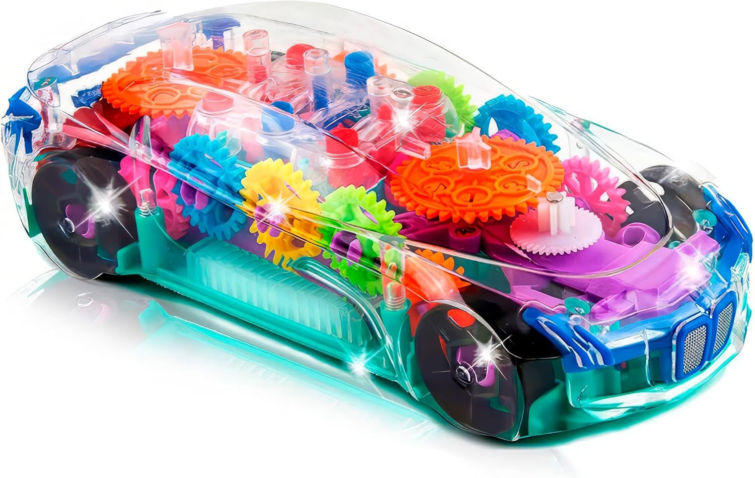 Light up Transparent Sensory Car Toy for Kids, 1PC, Bump and Go Toy Car with Col