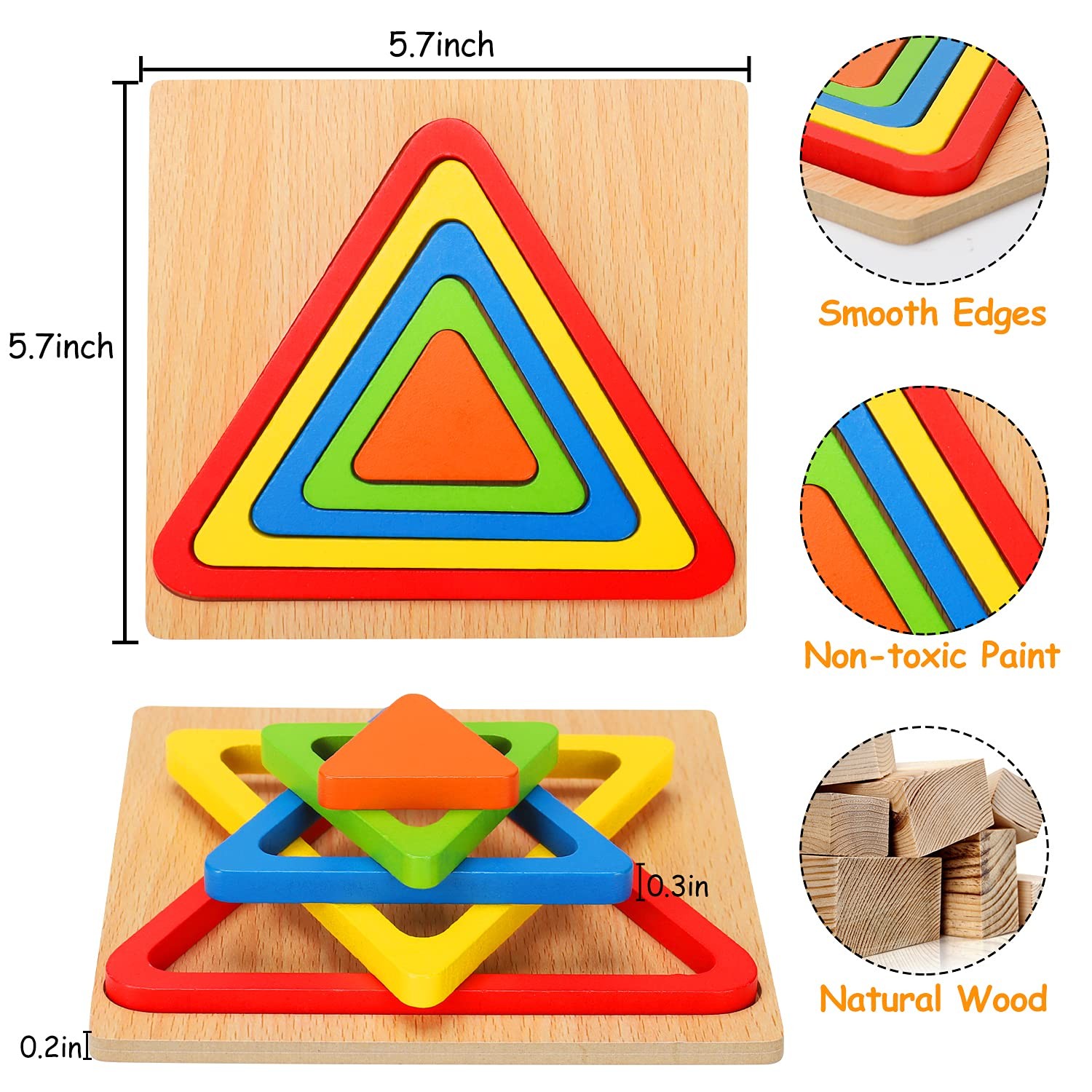 Toddler Puzzles Montessori Toy Wooden Shape Sorting Puzzle Sensory Toy Toddle…