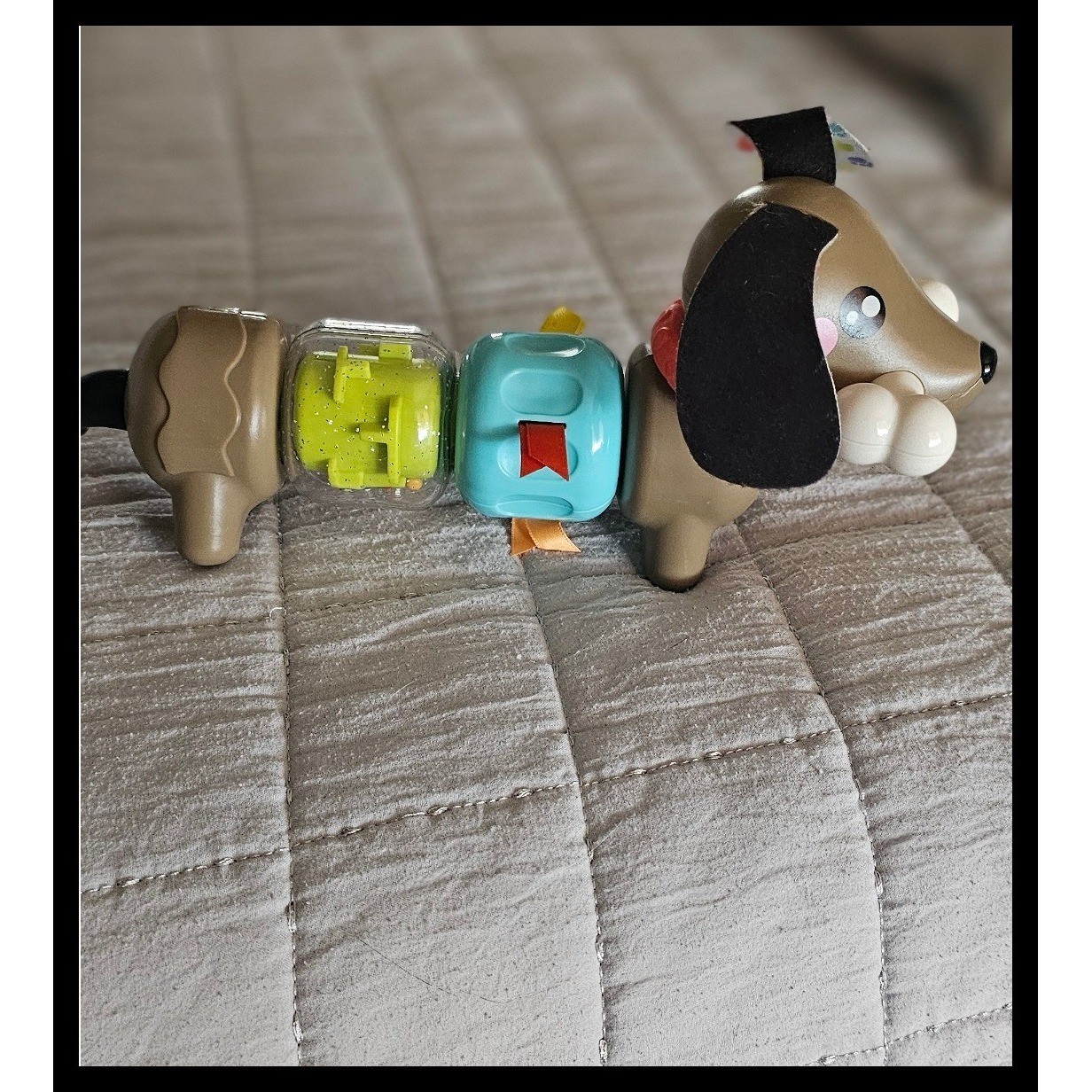 Fisher-Price Clicker Dachshund Baby Sensory Toy Brown Blue Green Puppy Dog