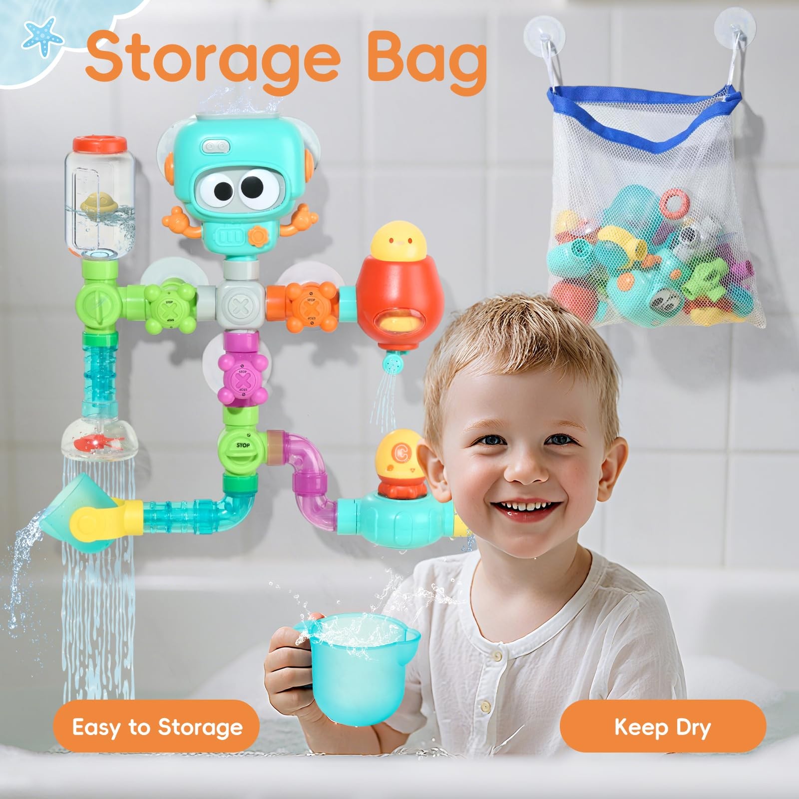 Bath Toys for Kids Ages 4-8 | 27PCS DIY Water Pipe Assembly Kit with Storage…