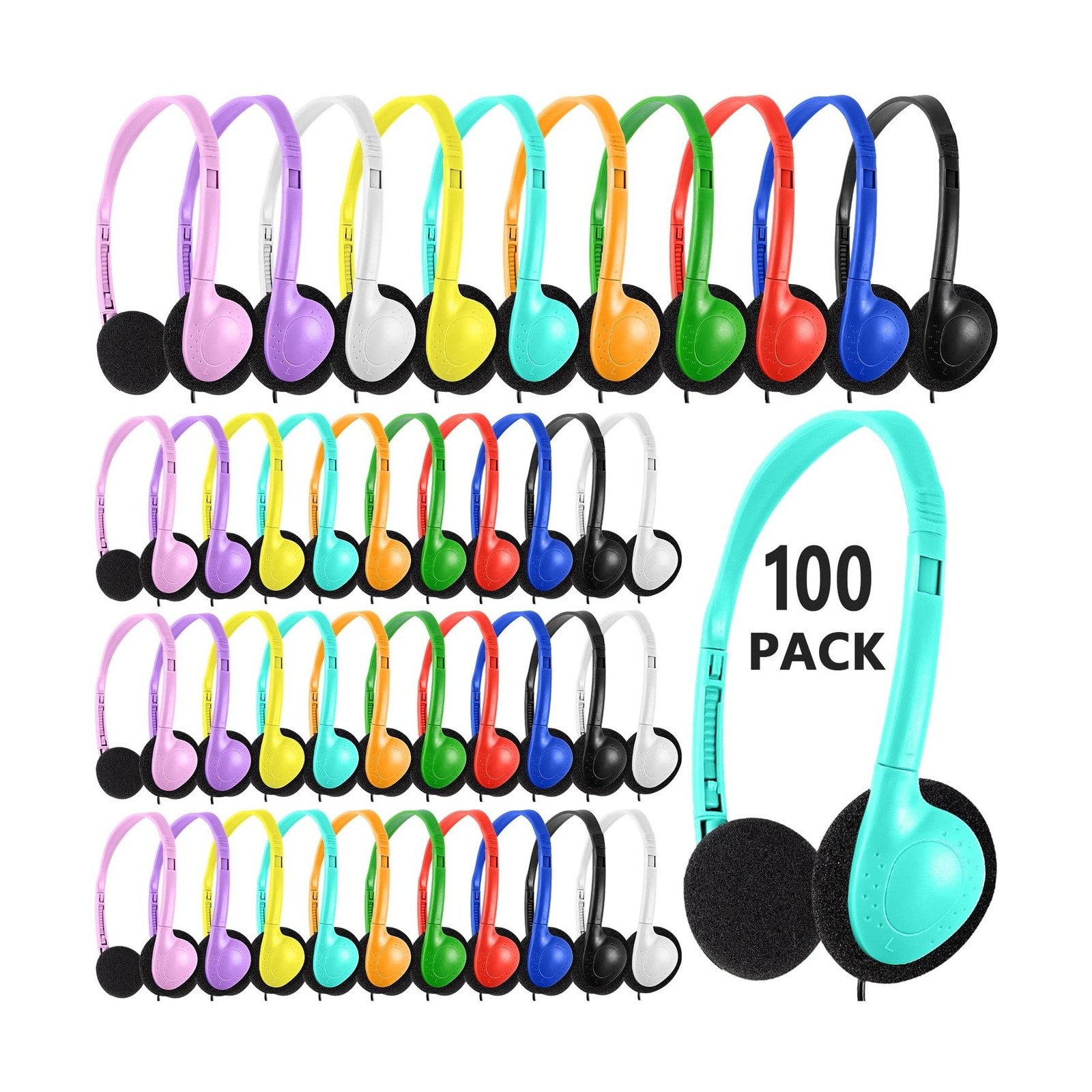 Bulk Headphones 100 Packs Multi Color for School Classroom Kids, Wholesale Cl…