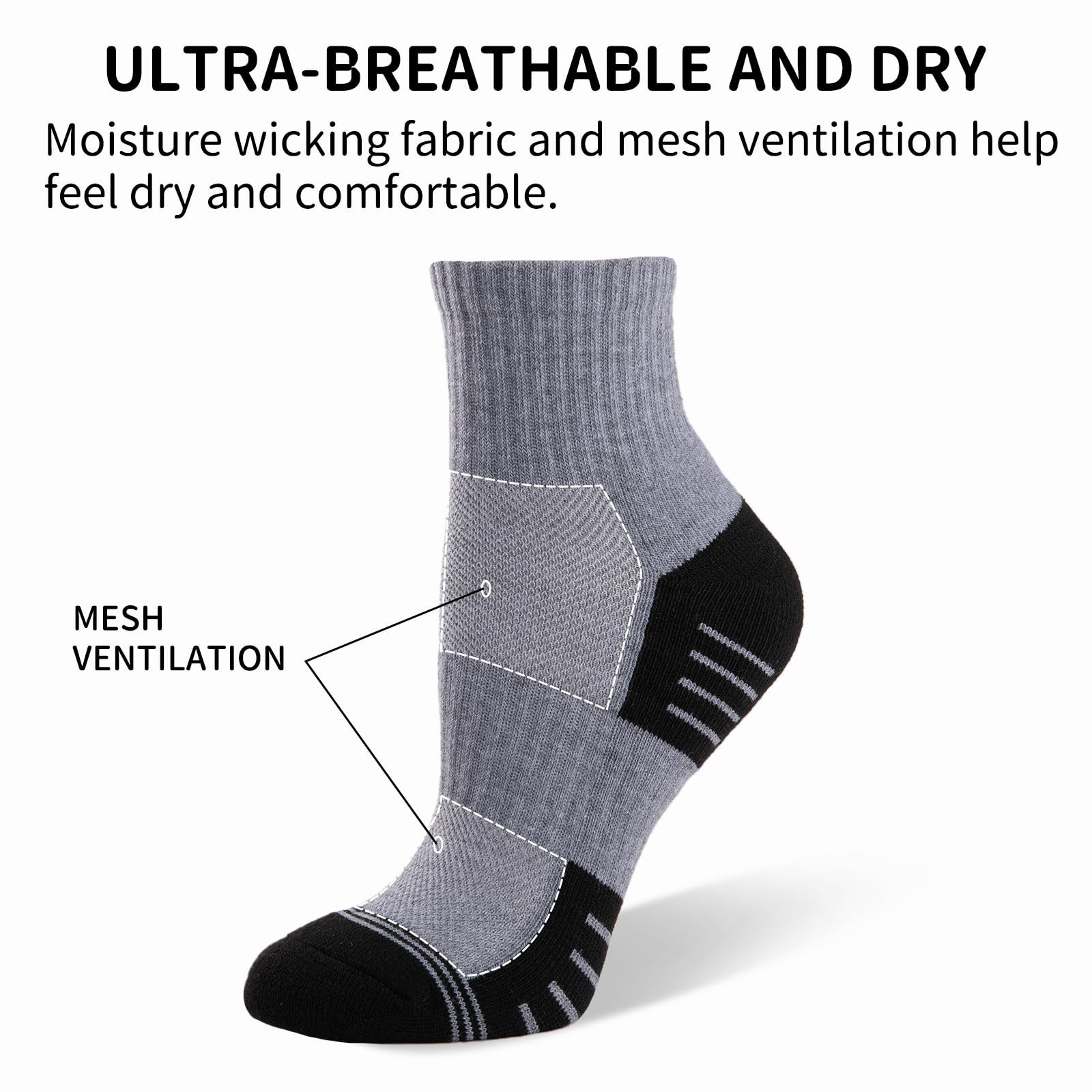COOVAN Mens Athletic Ankle Socks Thick Cushioned Quarter Sock Sport Running H…