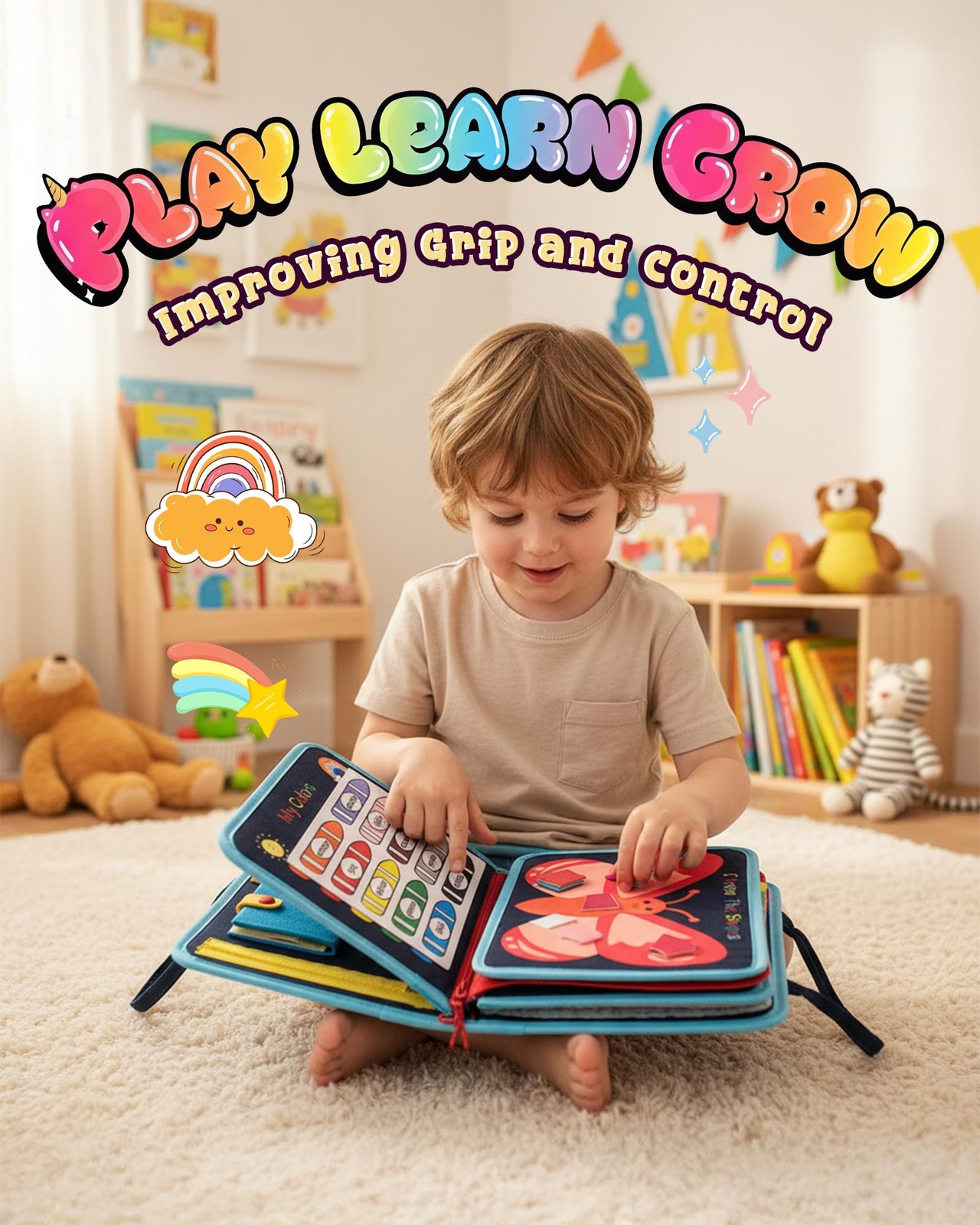 Montessori Busy Book for Toddlers, 8-Page Sensory Activity Book for Fine Moto…
