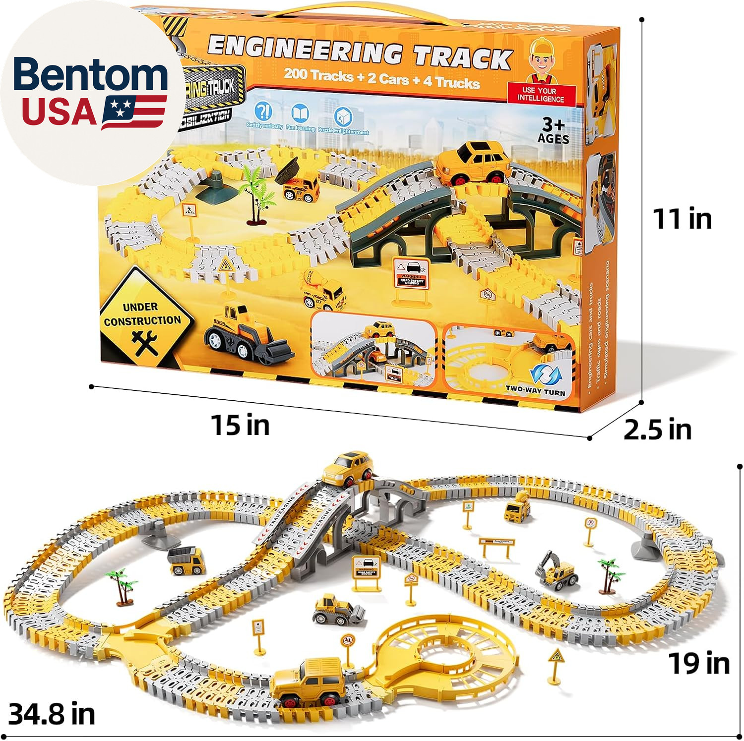 Toddlers Construction Race Tracks Toys Gifts for 3 4 5 6 Years Old Boys Kids, 2P