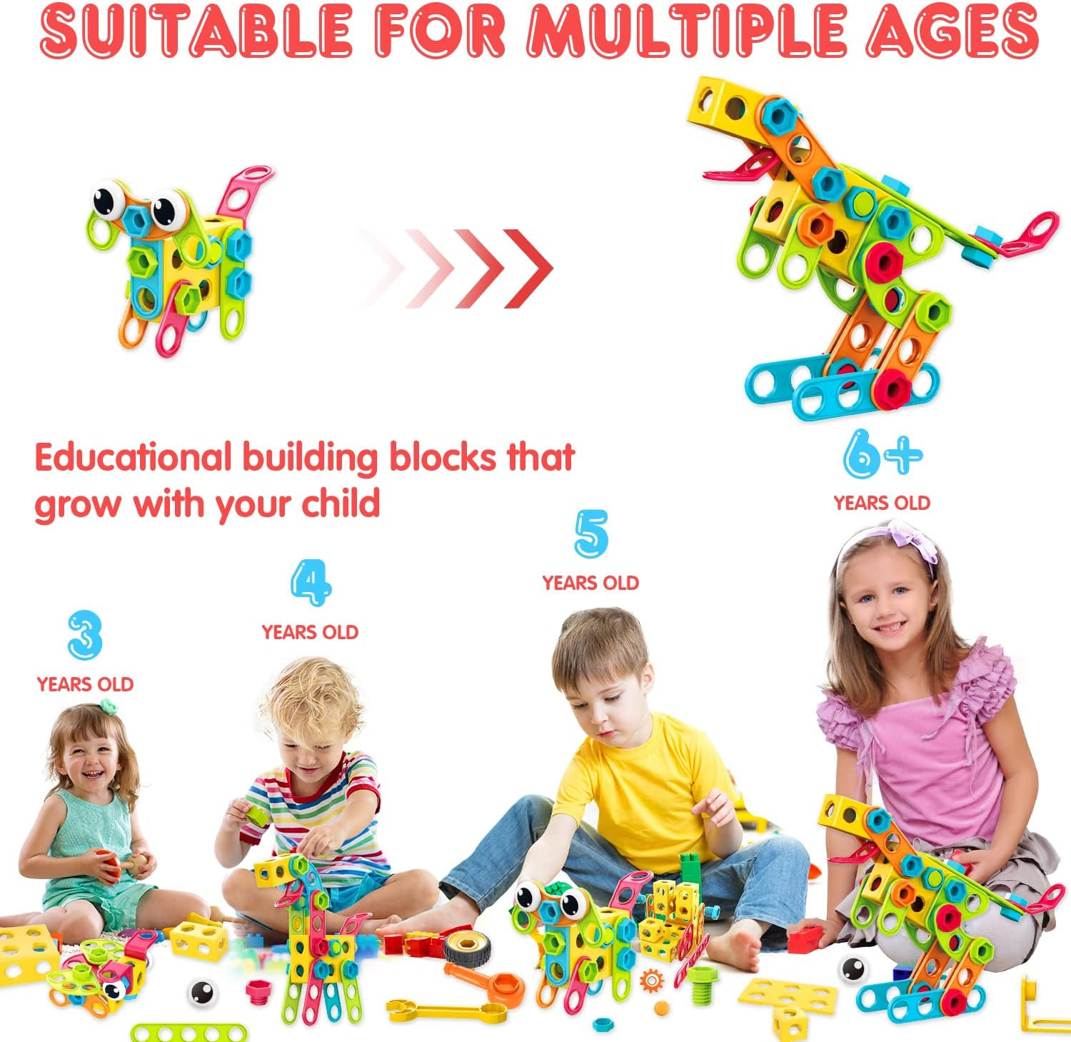 195 PCS Educational STEM Toys for Boys and Girls Ages 3 4 5 6 7 8 9 10 Construct