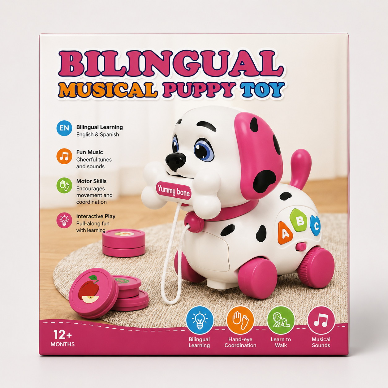 Bilingual Musical Puppy Toy, Educational, Ages 6-24 Months, Dog Theme
