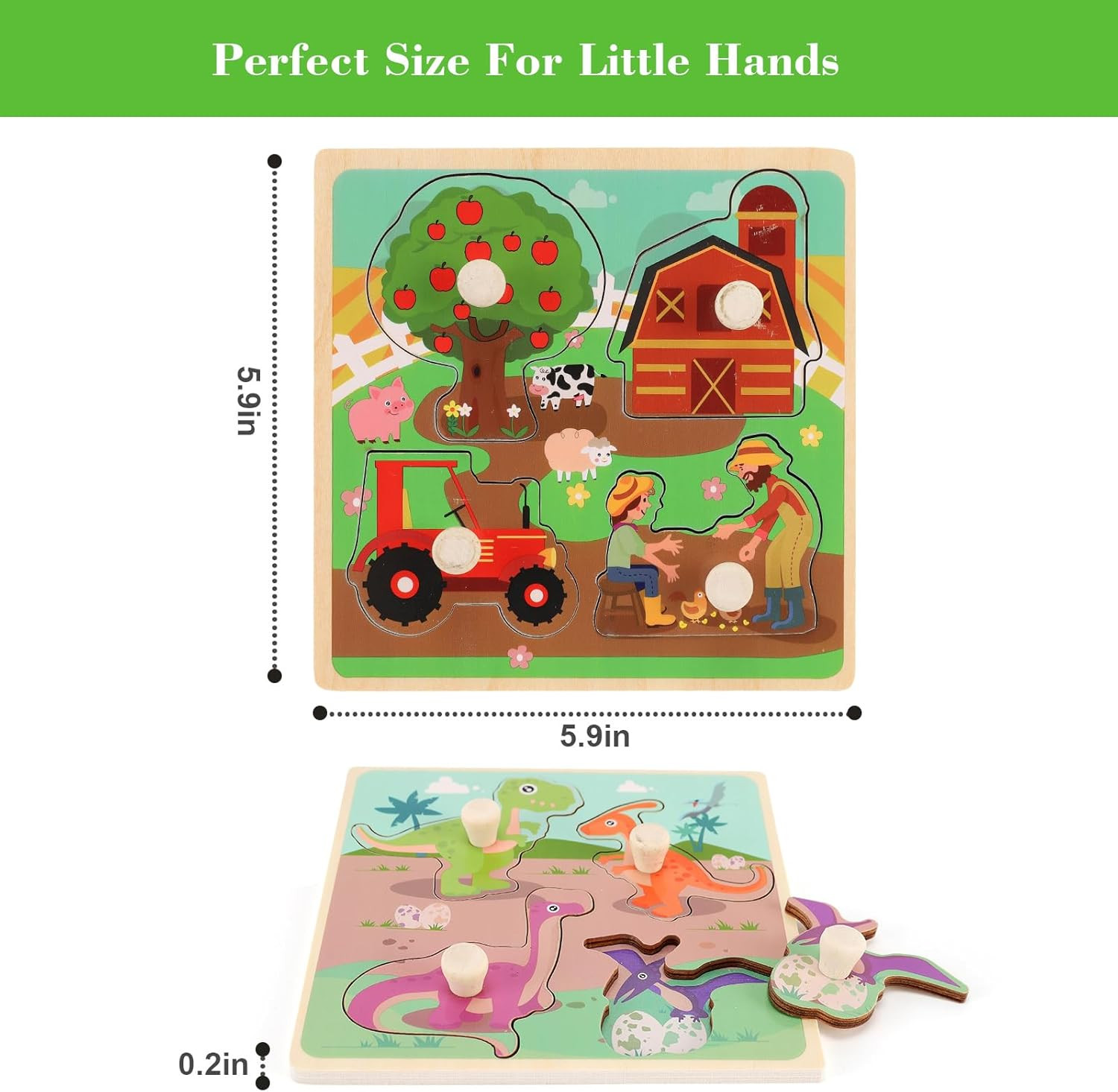 Wooden Peg Puzzles for Toddlers 1-3, Kids’ Educational Preschool Peg Puzzle Toy,