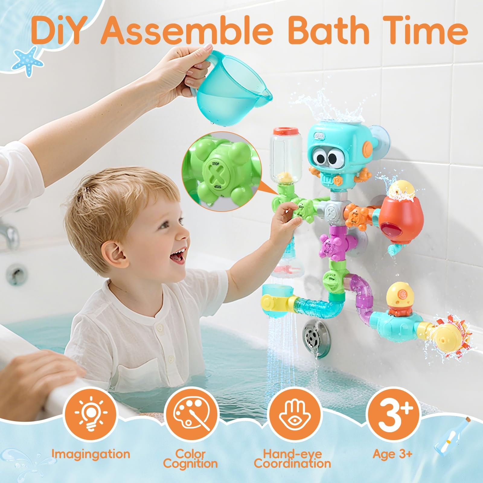 Bath Toys for Kids Ages 4-8 | 27PCS DIY Water Pipe Assembly Kit with Storage…