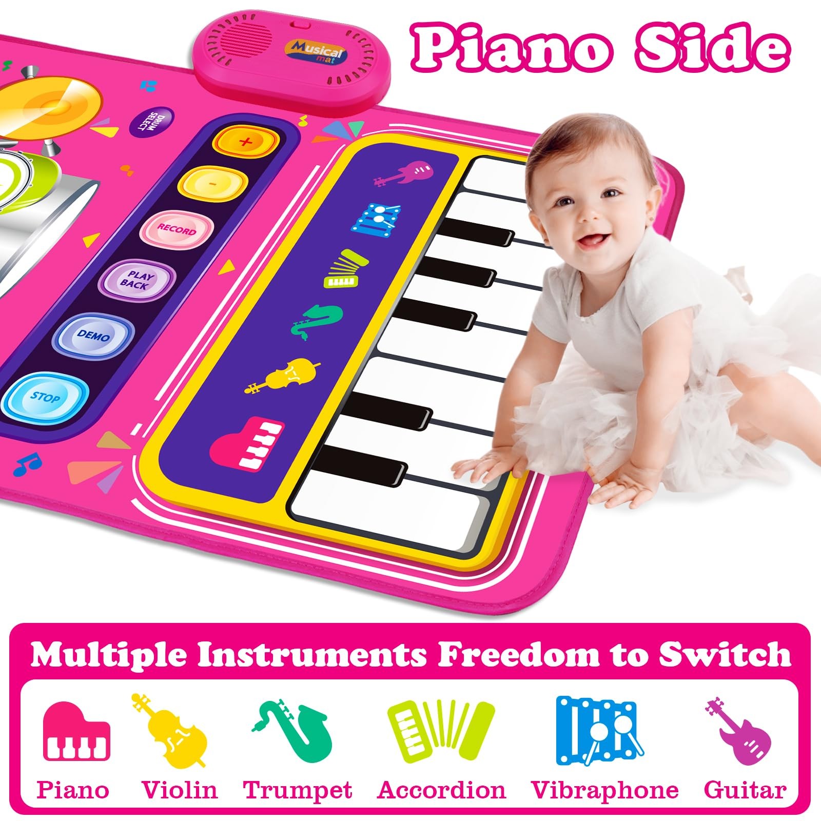 Toys for 1 Year Old Girl Gifts: Baby Piano Mat Toddler Compact, Rose Red