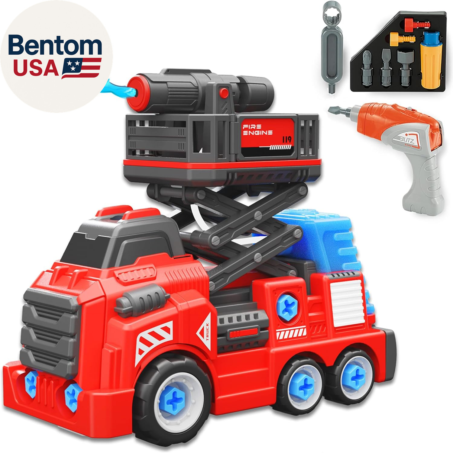 11Inches Large Take Apart Toys Fire Truck for Boys Girls Kids 3-5 6-8 Year Old F
