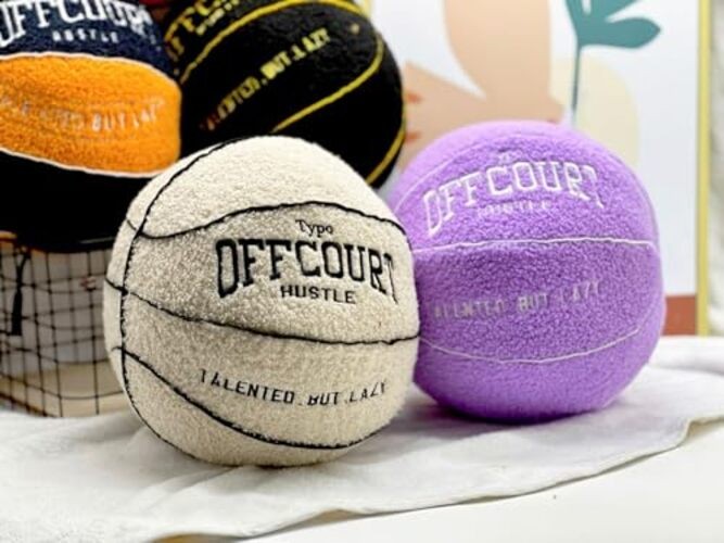 2023 New Offcourt Basketball Pillow, 11″ Basketball Shaped Teddy Fleece Beige