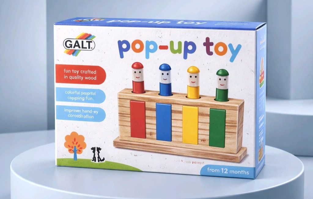 Galt Wooden Pop Up Toy – Sensory Learning Colour Recognition Motor Skills 12m+