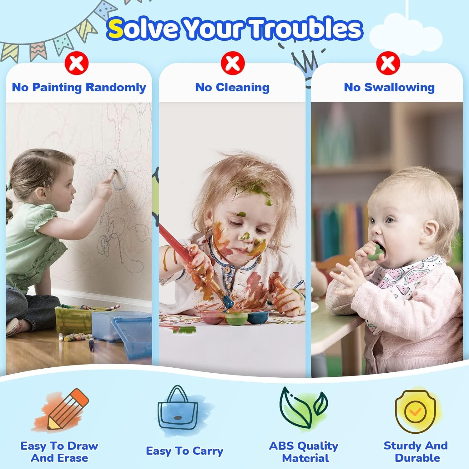 NEW Kikidex Magnetic Drawing Board with Doodle Pad Educational Toy Light Blue