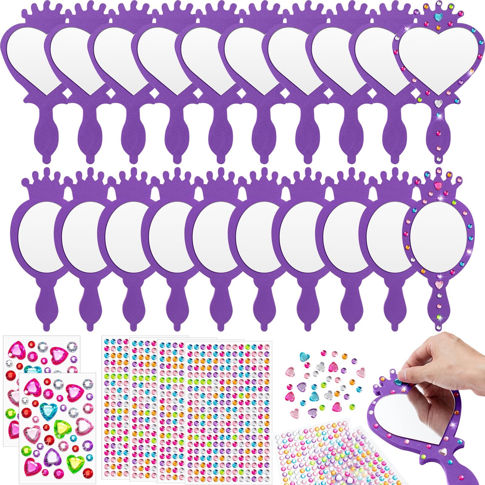 Geetery 20 Pcs Unbreakable Kids Mirror DIY Decorate Your Own Princess Mirror Mer
