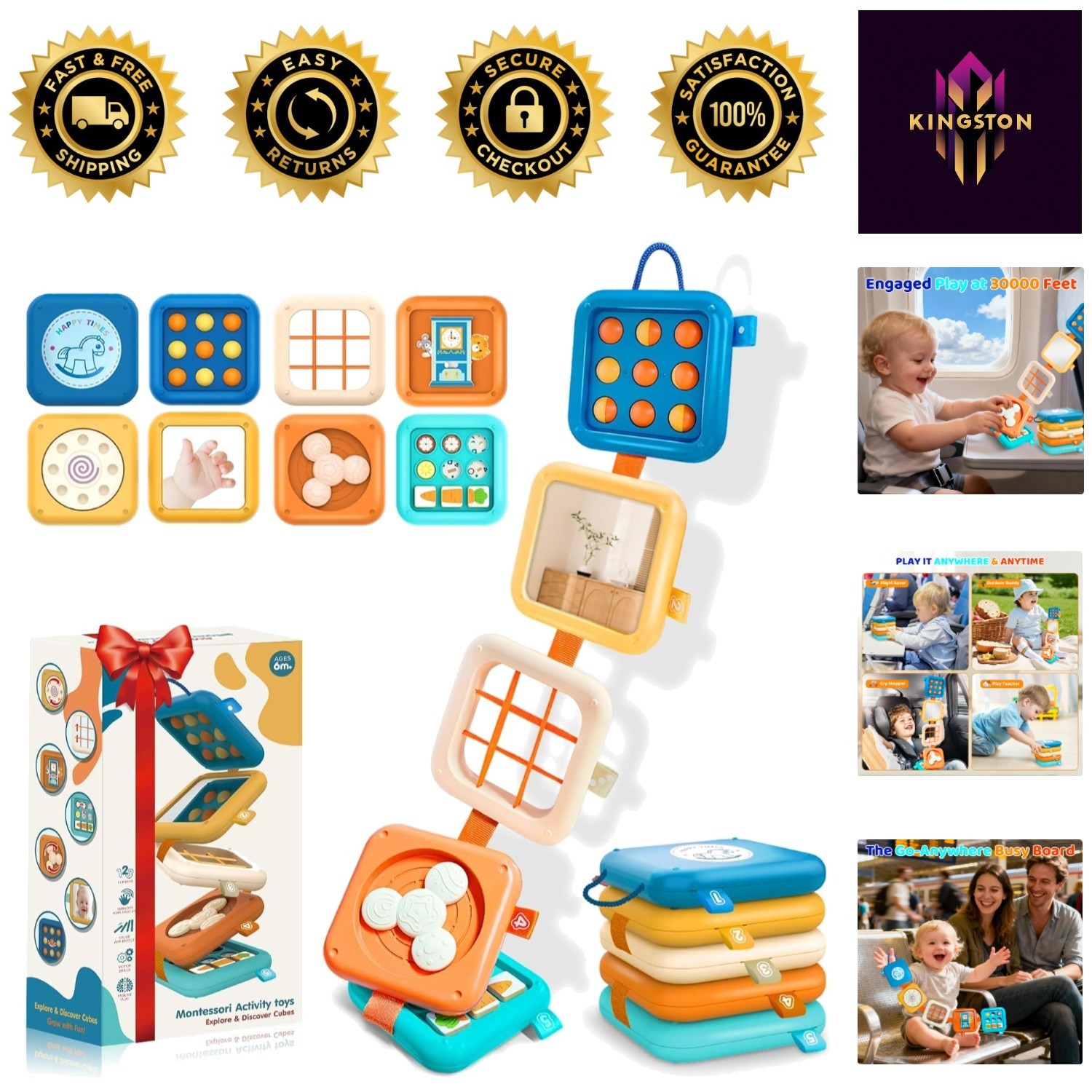 Airplane-Safe Montessori Busy Board: Engaging Travel Toy for Babies 6-12
