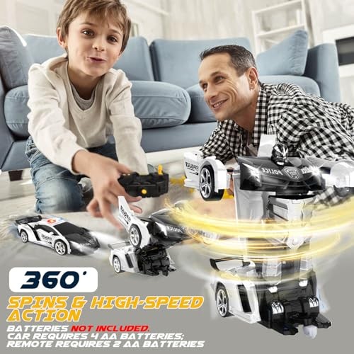 Remote Control Police Car – RC Car Transform Robot, Flashing Light, Black