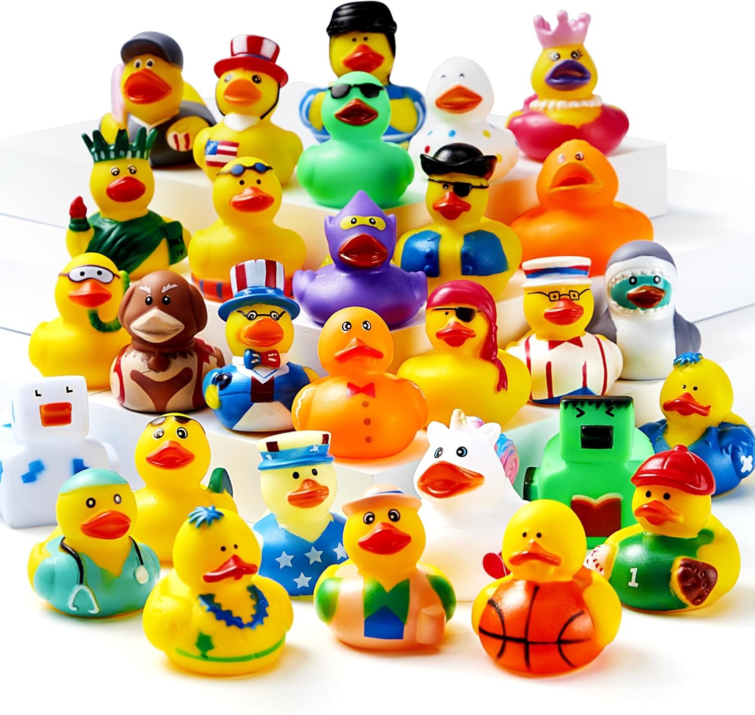 JOYIN 15 Pcs Rubber Ducks, Random Assortment Ducks Bulk with Mesh Carry Bag,…