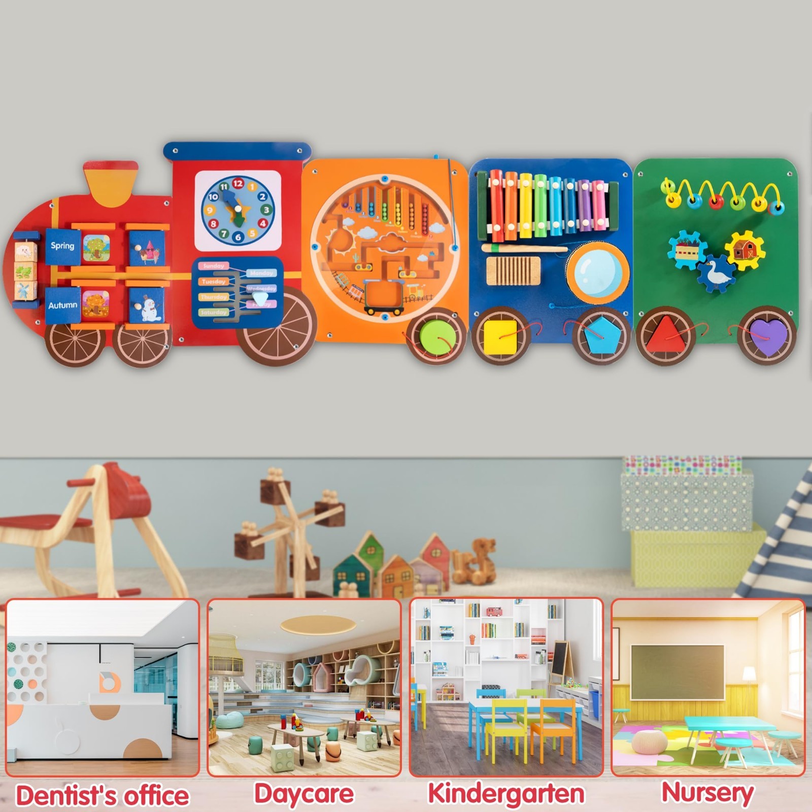 11-in-1 Wooden Sensory Activity Wall Panel for Kids | Montessori Busy Board for