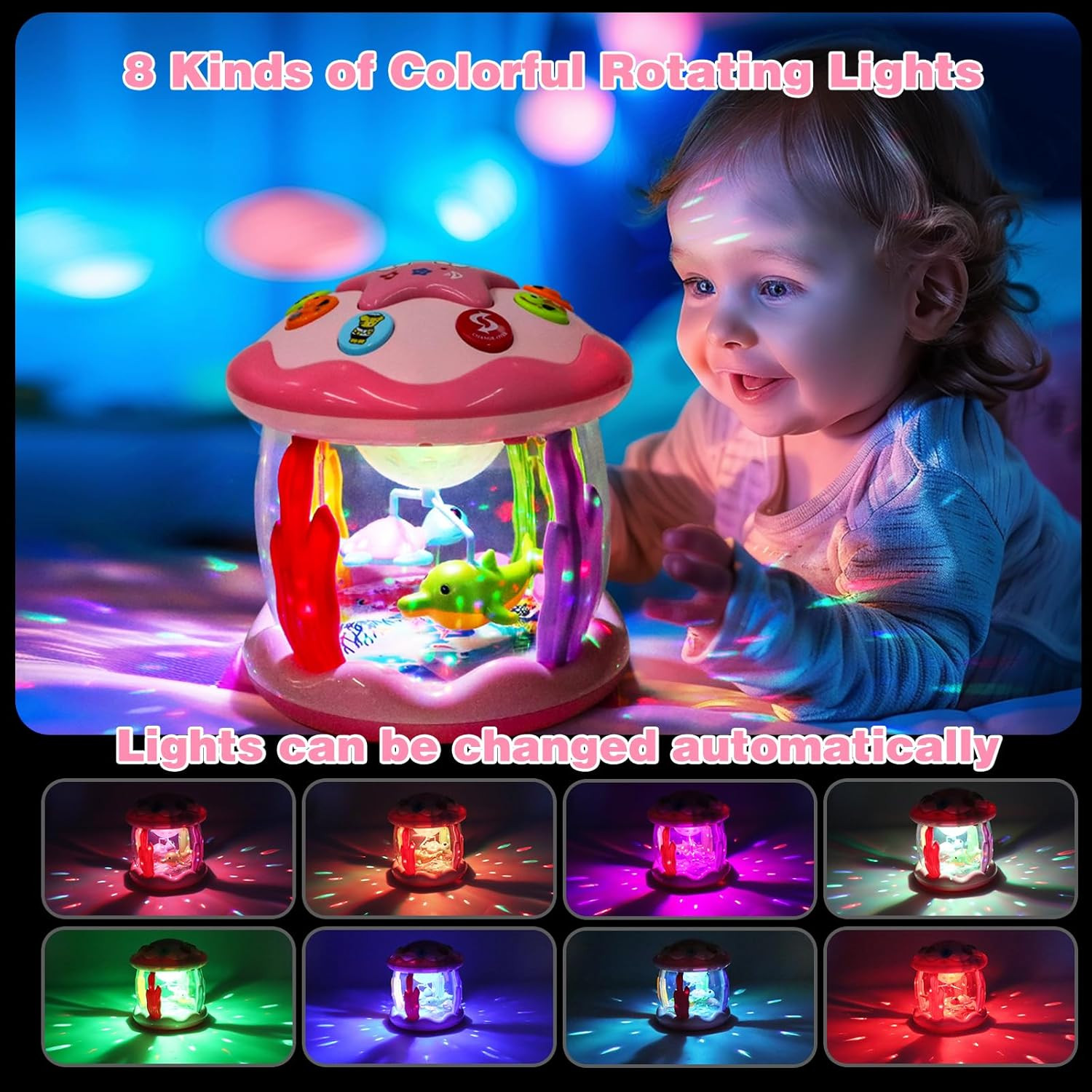 Baby Toys 6-12 Months Girl Gifts: Babies Ocean Rotating Light up Musical Toys fo