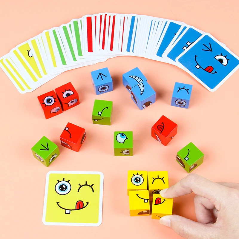 Face Change Cube Puzzle Game Kids Expression Matching Blocks Toy Set