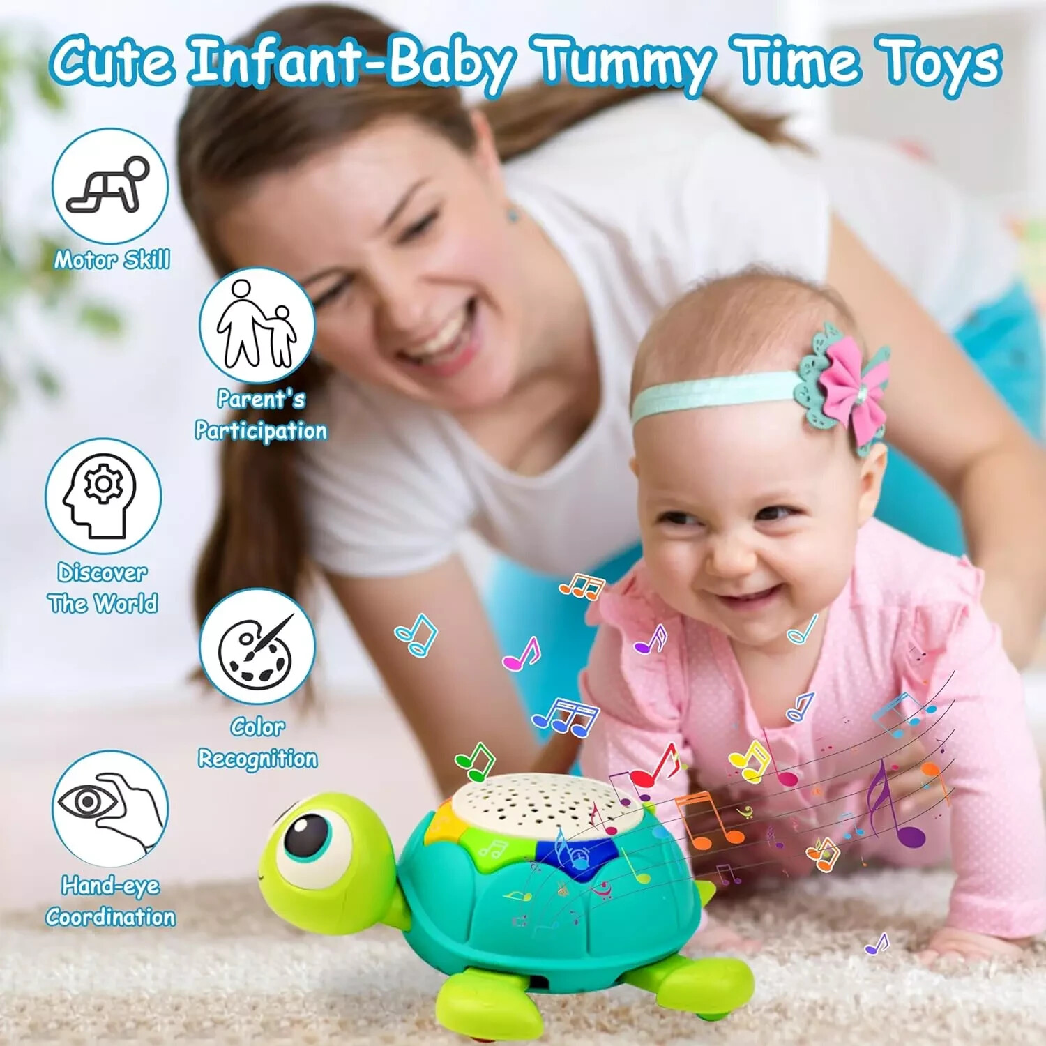 5 in 1 Musical Projector Turtle Toy Babies 6-12 Months Crawling Tummy Time, New
