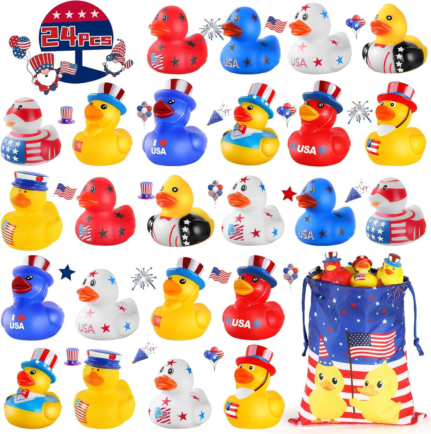 Patriotic Rubber Ducks – 24 Pcs Independence Day Novelty Funny Squeeze Baby Show