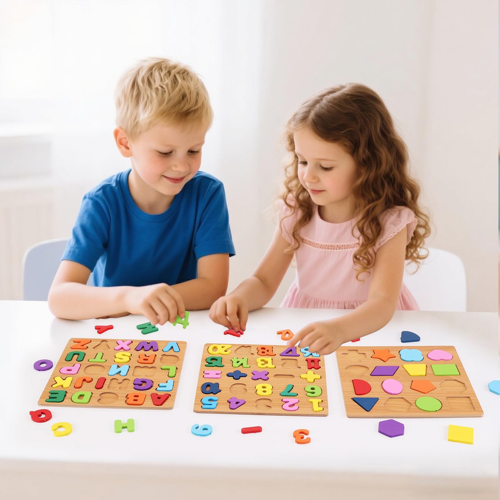Alphabet Wooden Puzzles for Toddlers 3-5, Pack of 3 ABC, Number and Shape Puz…