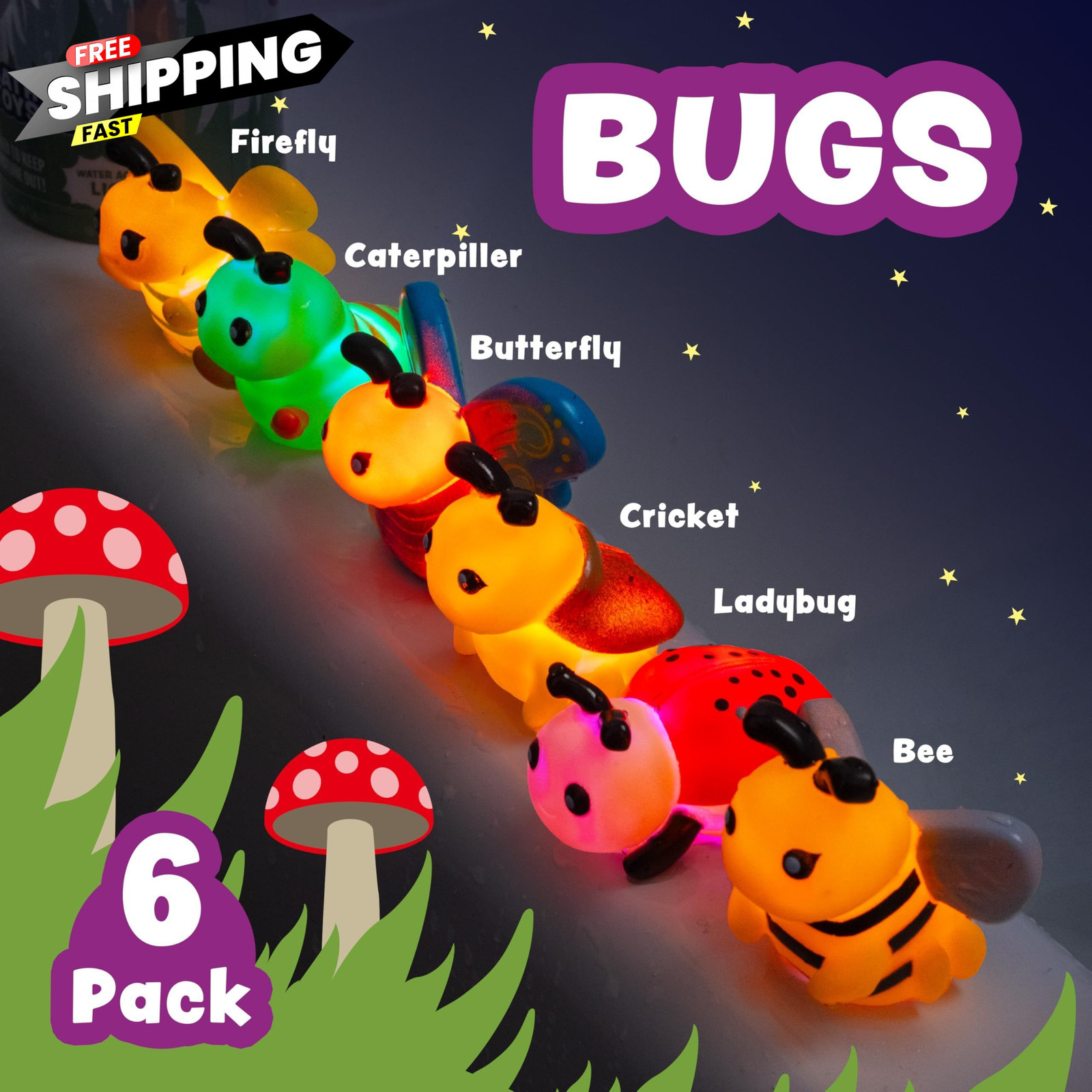Tub Works® Bugs™ Light Up Bath Toys, 6 Pack | Water-Activated Multicolored