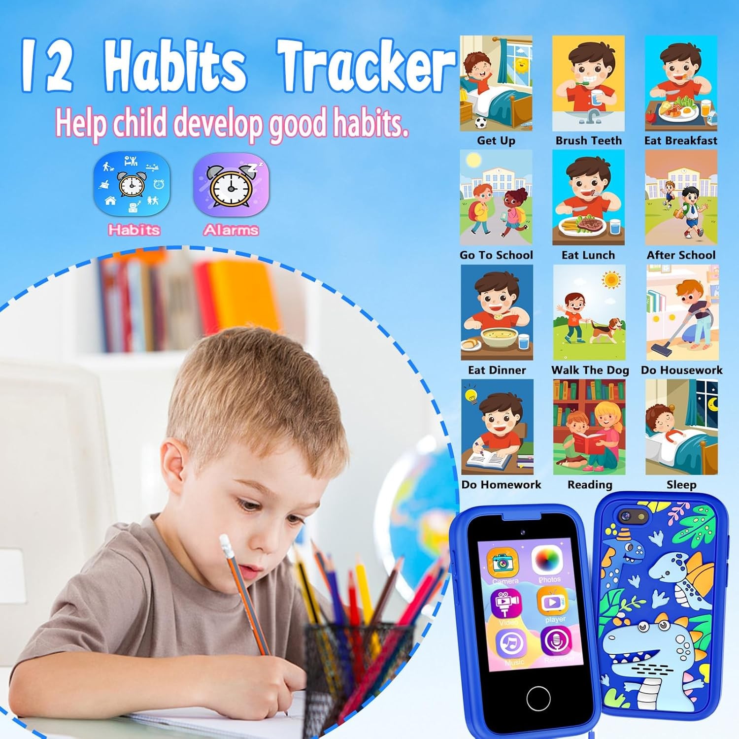 Kids Smart Phone Toy w/ Dinosaur Silicone Case | Educational Games & Music