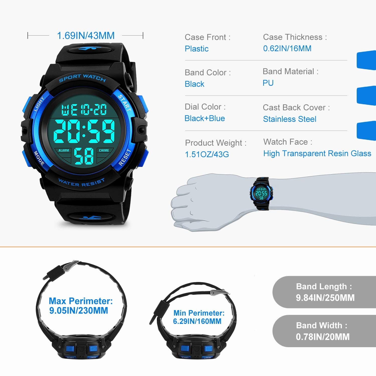 Kids Digital Watch, Boys Sports Waterproof Led Watches with Alarm Wrist Watch…