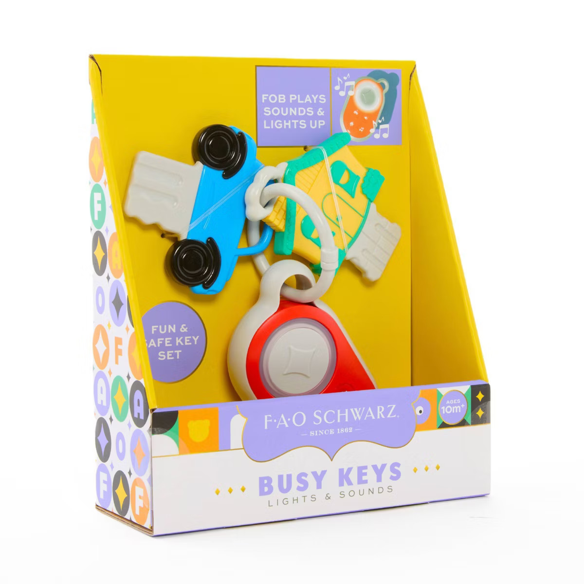 FAO Schwarz Busy Keys Lights & Sounds Infant Toddler Toy Car Key Ring Fob 10m+