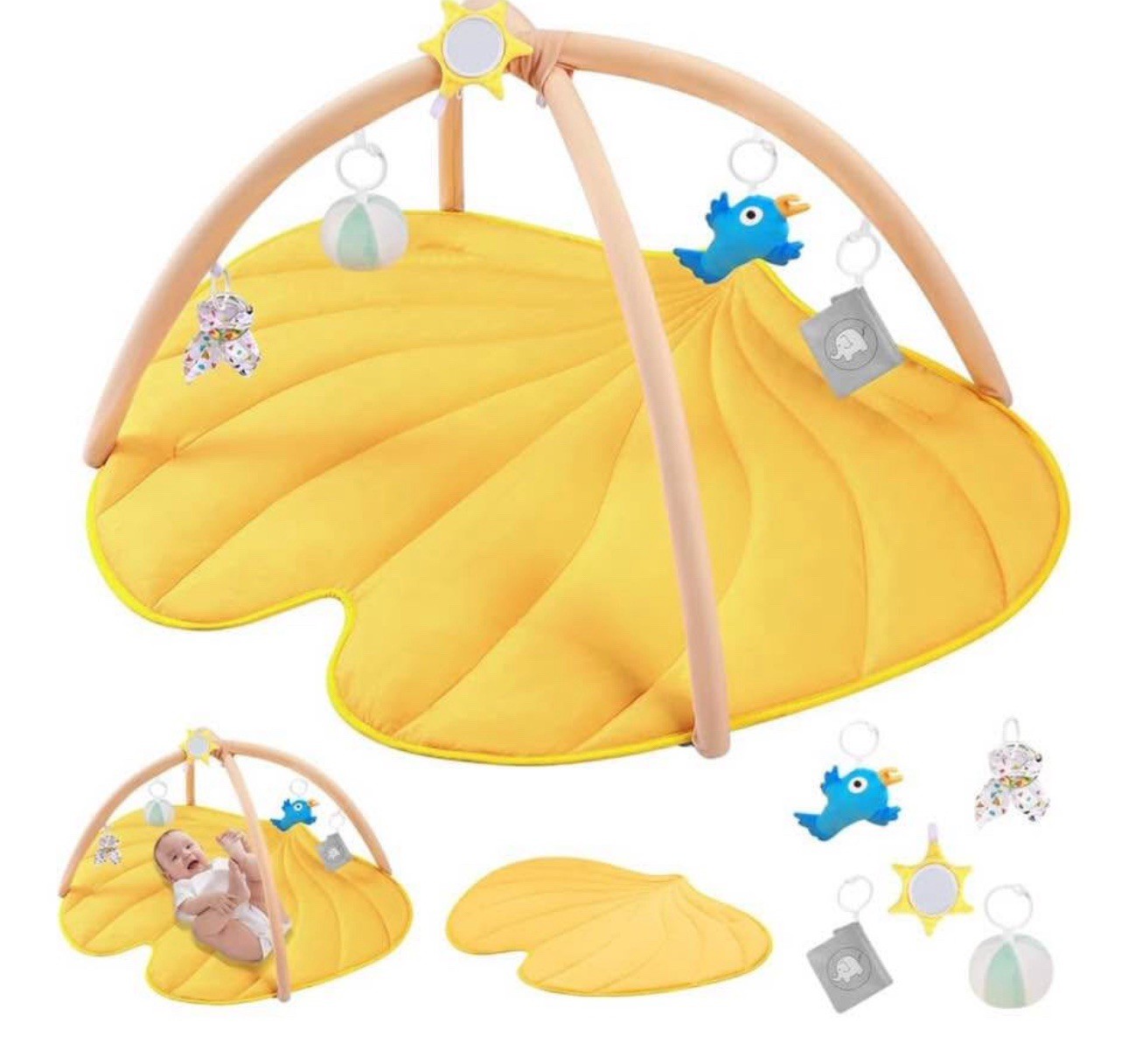 Green Leaf Baby Play Mat 5 Detachable Toys Learn Play Early Development Unisex