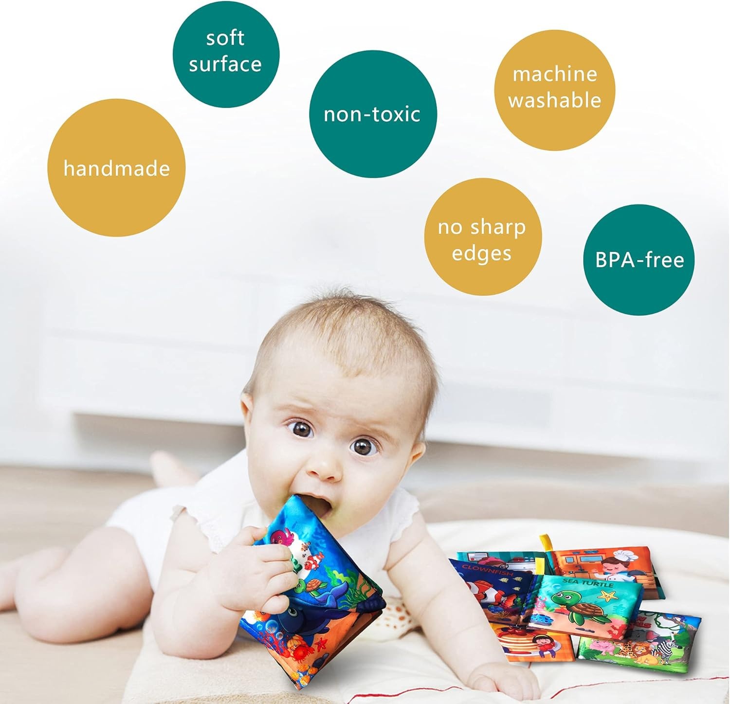 Soft Cloth Baby Book Toy 0-6 Months, Colorful Baby Learning (Pack of 4),Touch an