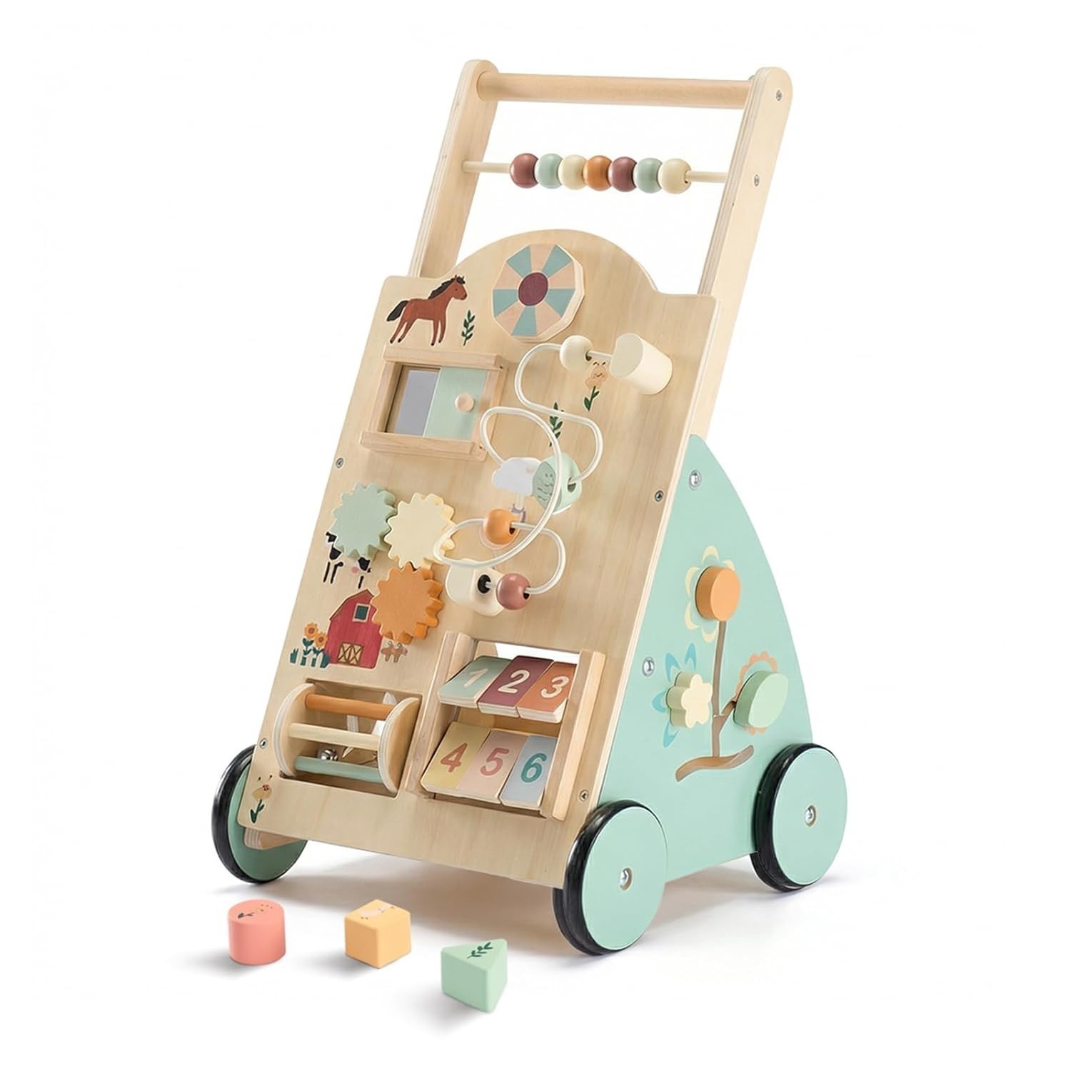 OLIXIS Wood Baby Walker Push Toy,Wheel Speed Adjustable,Montessori Activity Toy