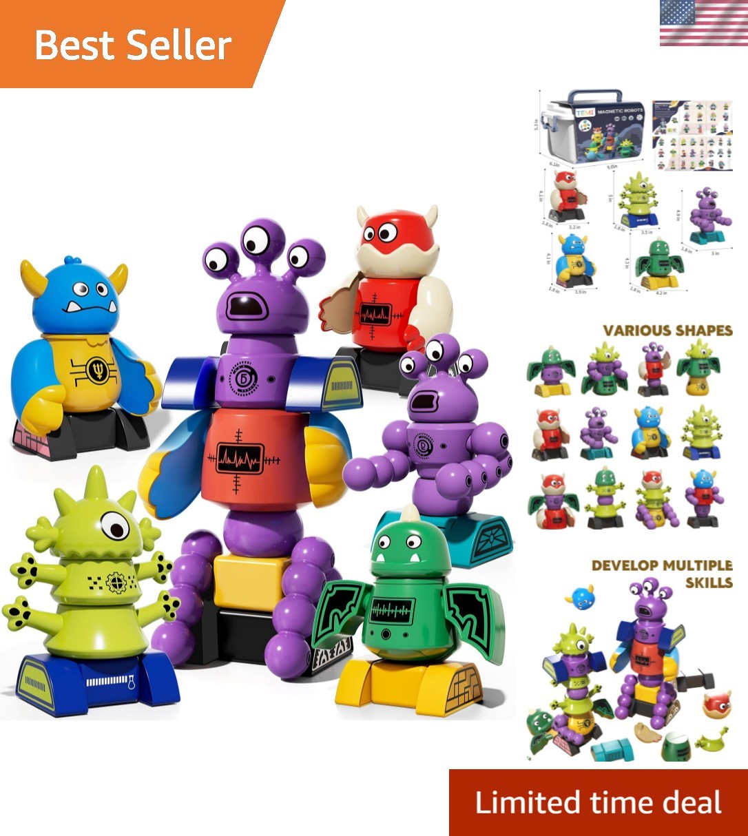 Magnet Robot Toy for Kids 3-5 Old – Monster Magnet Toys Stacking Transform T…