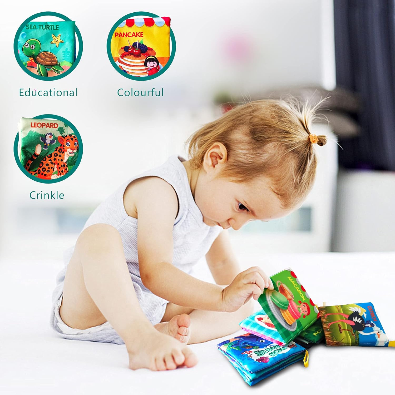 Soft Cloth Baby Book Toy 0-6 Months, Colorful Baby Learning (Pack of 4),Touch an