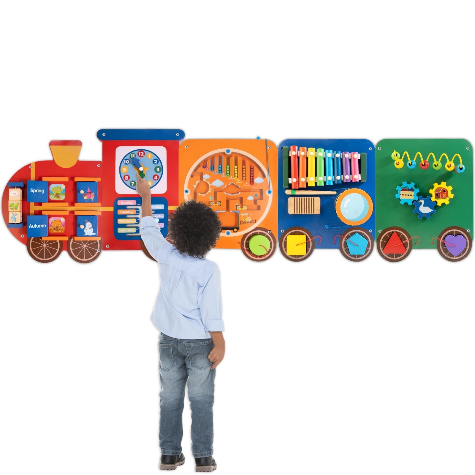 11-in-1 Wooden Sensory Activity Wall Panel for Kids | Montessori Busy Board for