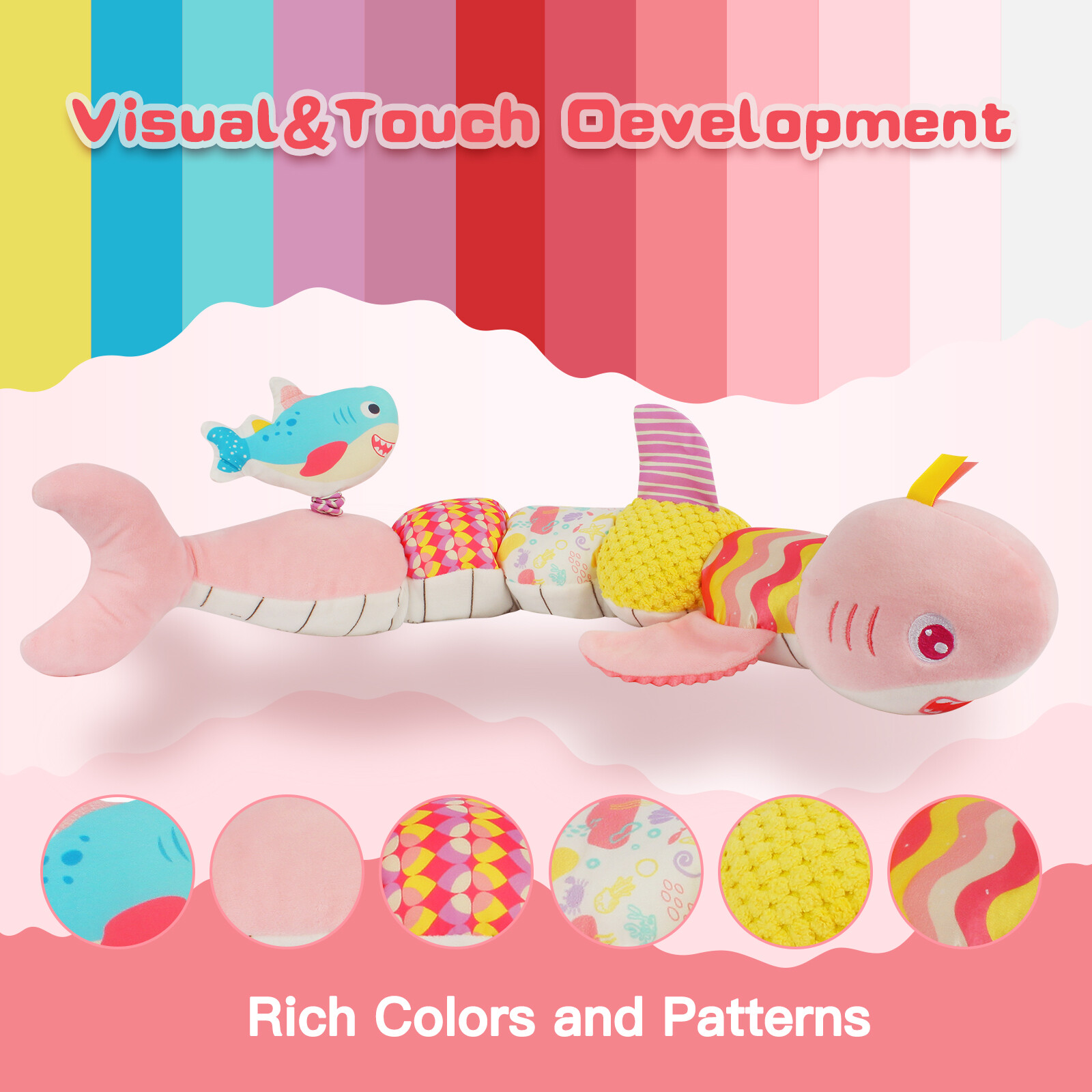 Baby Sensory Toy 0-6 Month Music Animal Stuffed Plush Shark Toy Tummy Time Toys