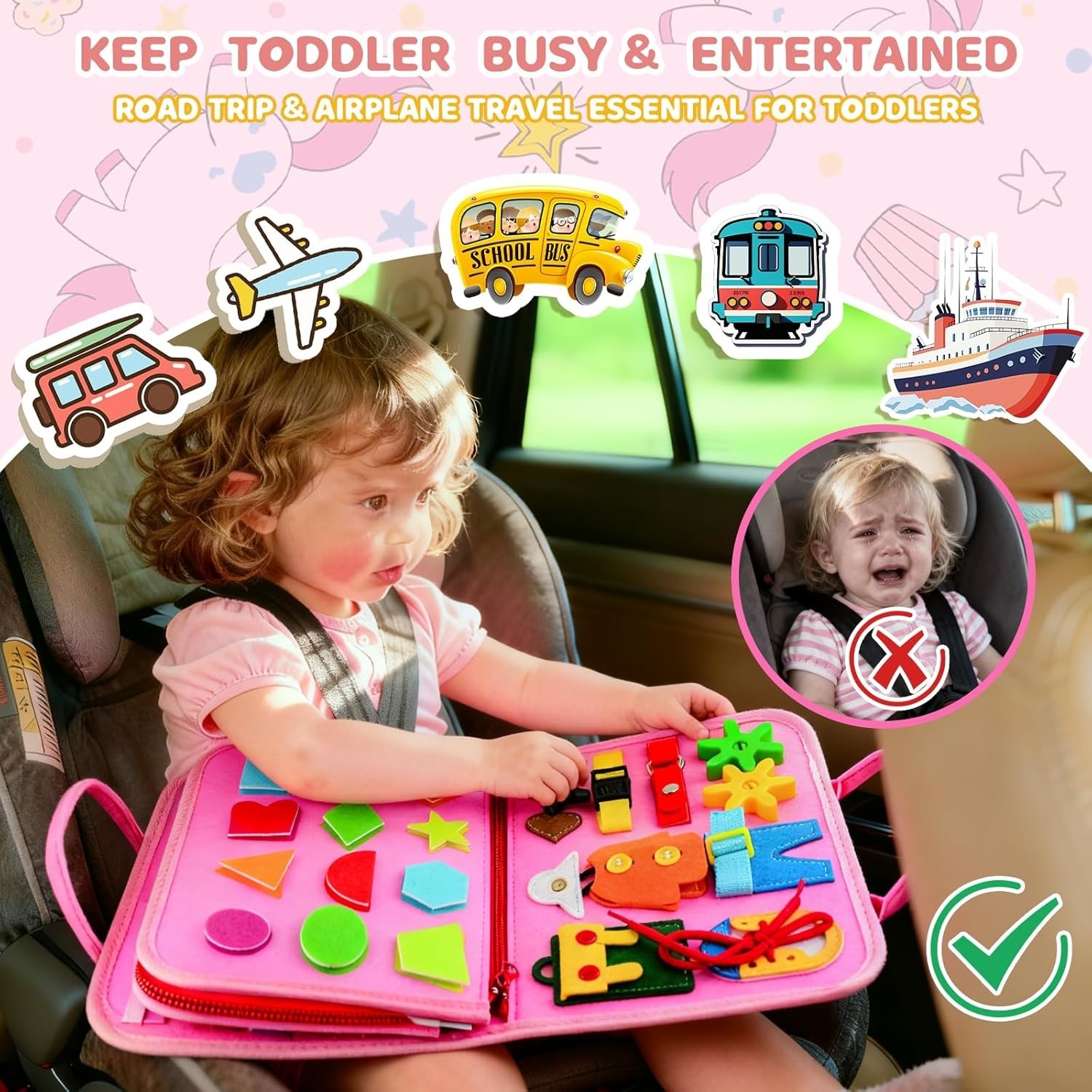 Montessori Toddler Busy Board Felt Educational Toy for 1-4 Olds