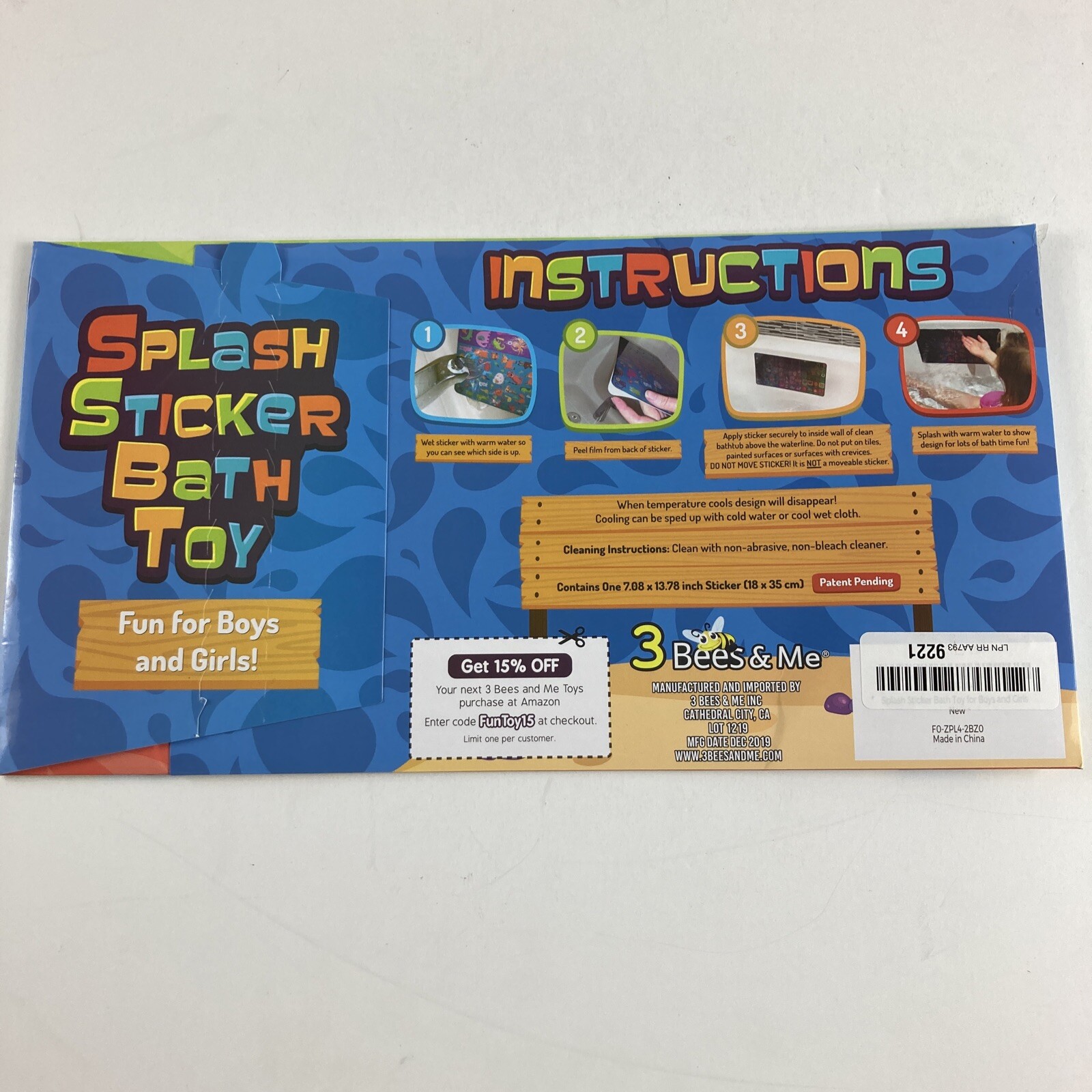 Premium 3 Bees & Me Splash Sticker Bath Toy for Ages 2 3 4 5 Years Old
