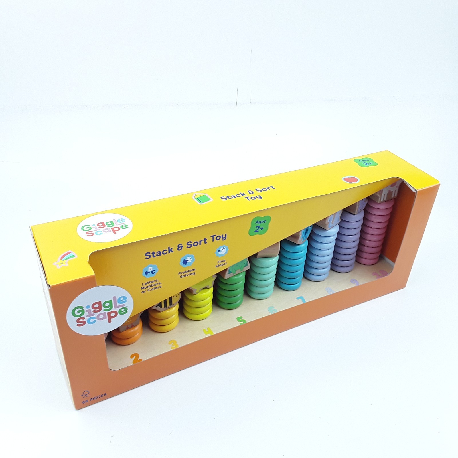 Gigglescape Stack & Sort Toy 66pcs Letters Numbers Colors Fine Motor Animals