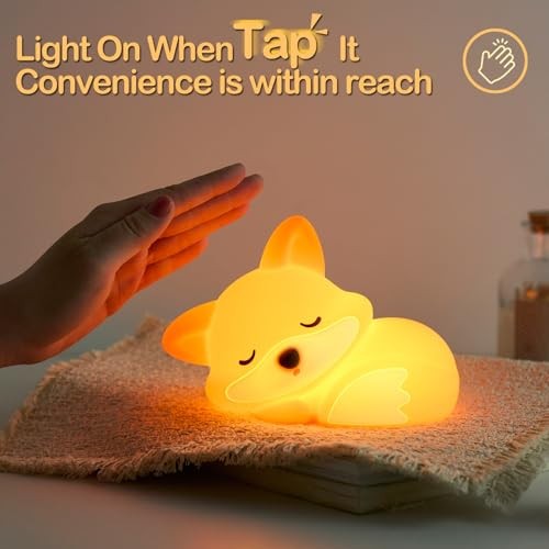 Night Light, LED Squishy Novelty Animal Lamp, Food Grade Silicone, 2 Level Fox