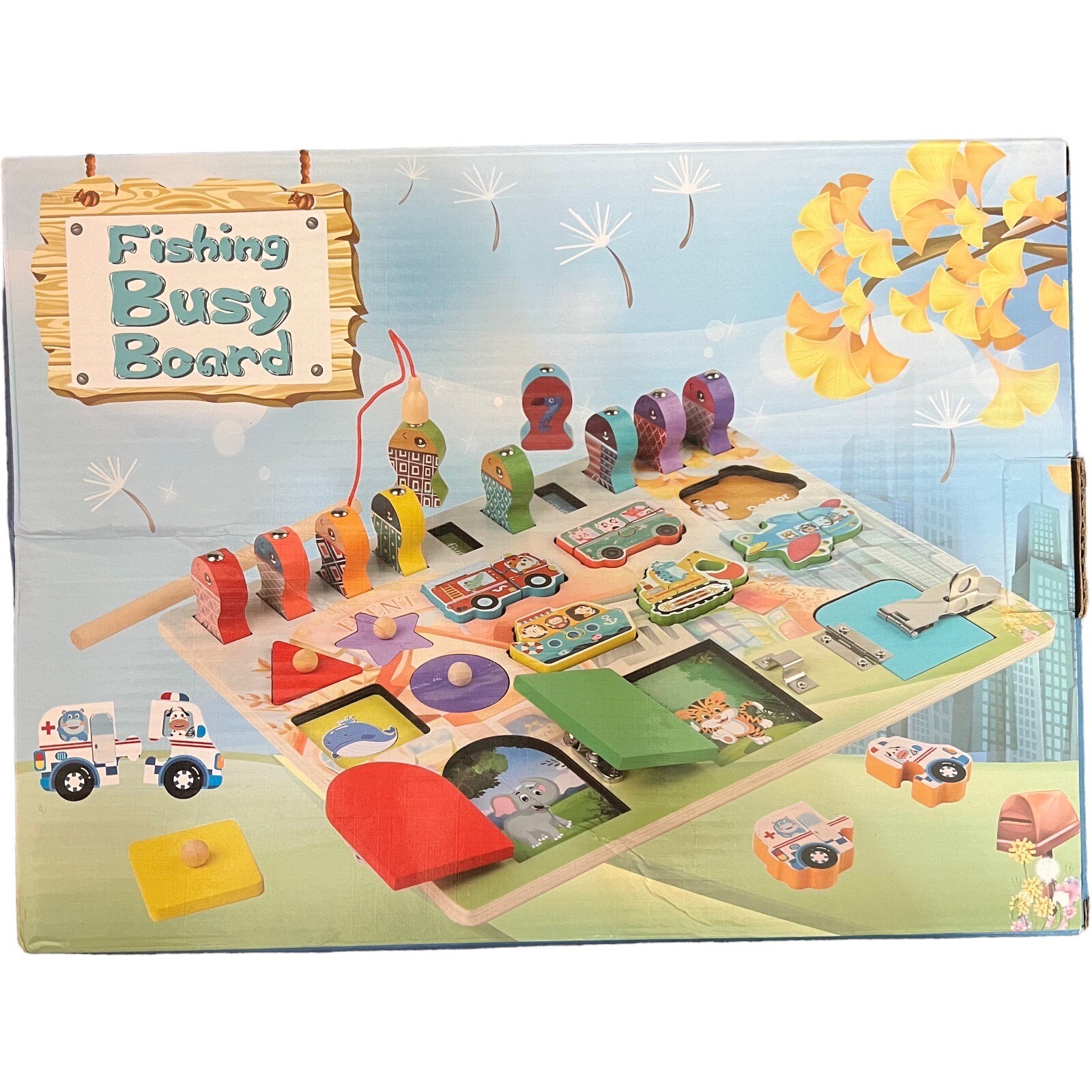 Fishing and Truck Busy Board Wooden Montessori Activity Board Busy Board