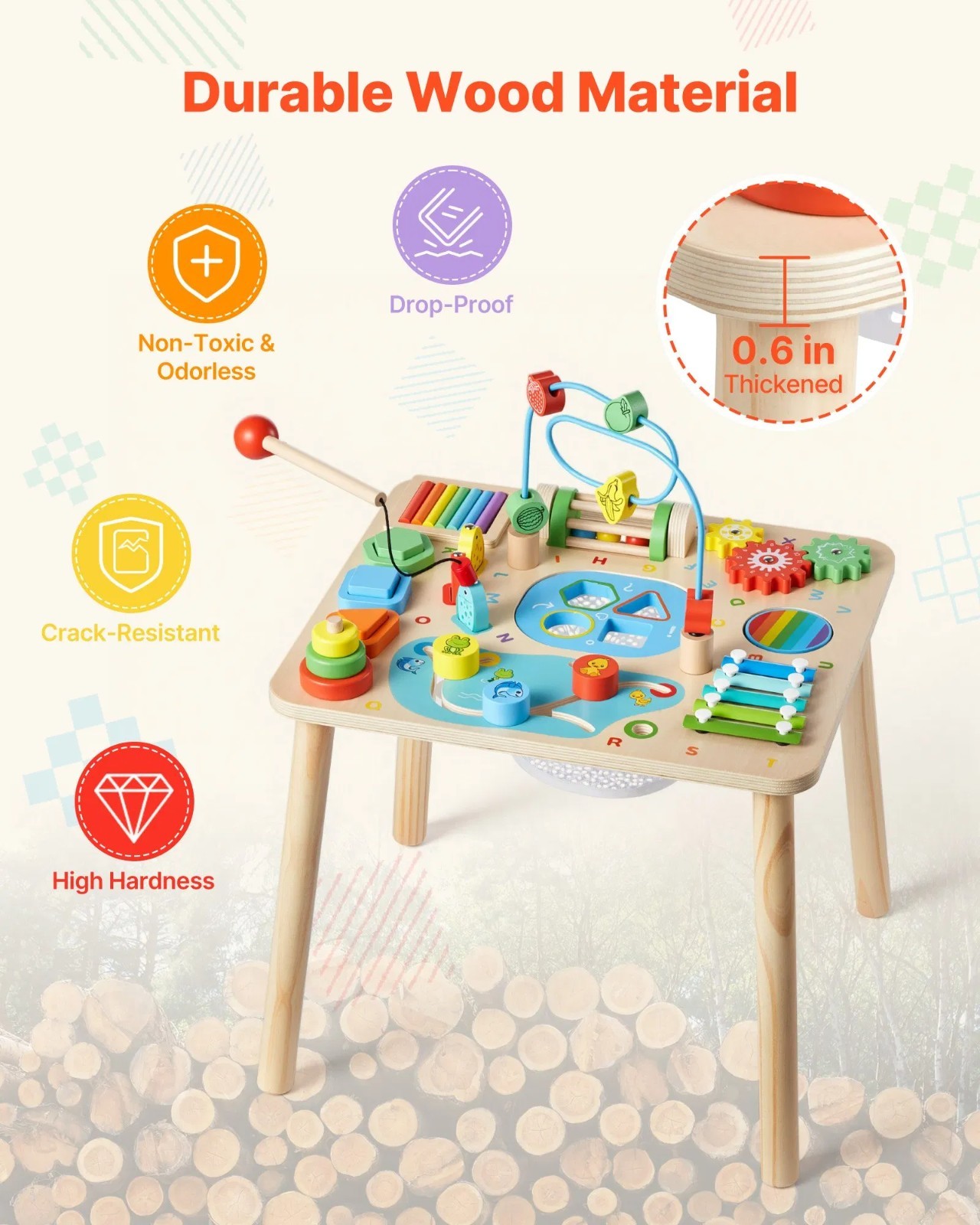 Montessori Activity Table for Toddler 1-3 Years Old, 13 in 1 Wooden Learn