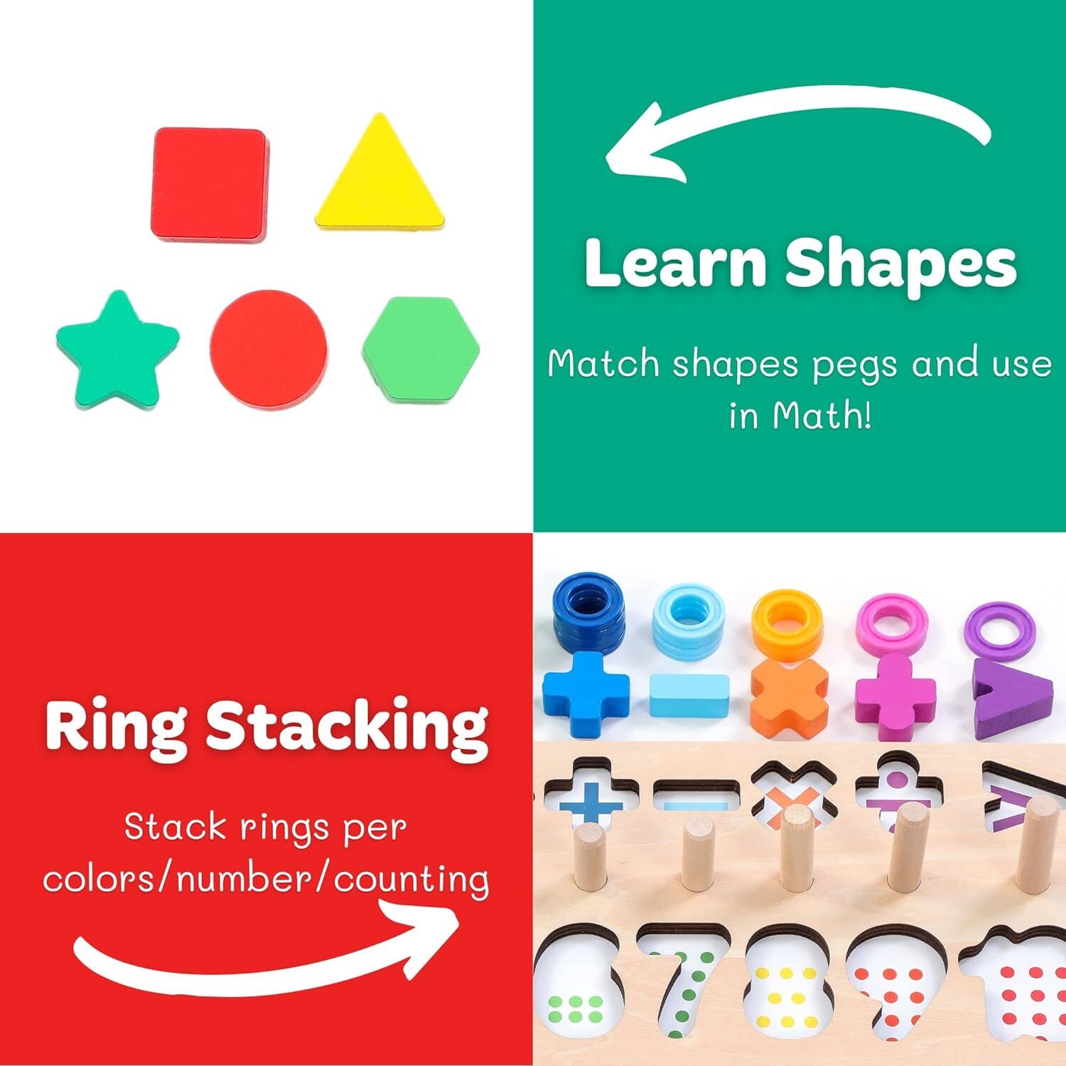 Wooden Montessori Toys for Kids Toddler Number Puzzles Sorter Counting (Rainbow)