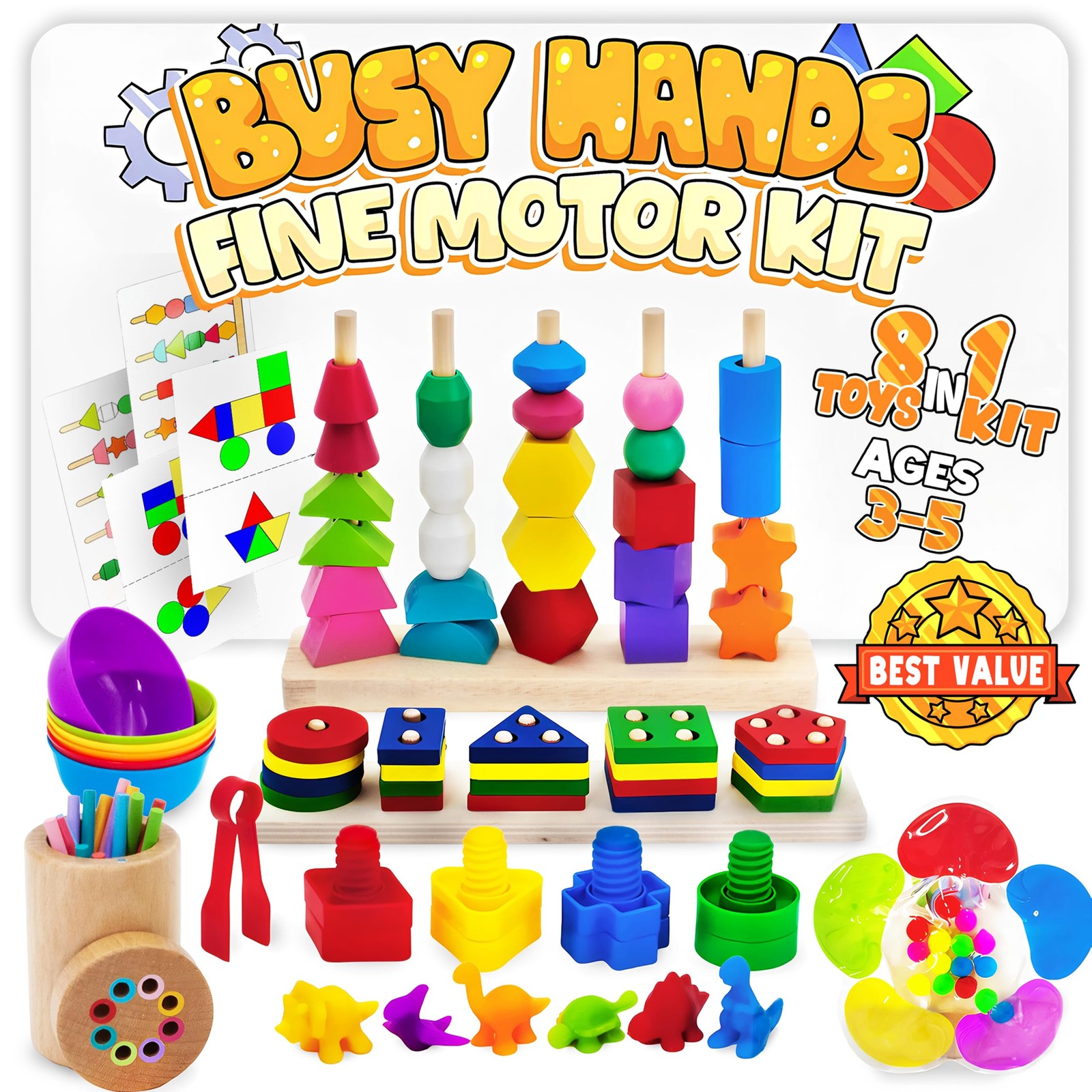 8-in-1 Busy Hands Fine Motor Skills Toys Kit for , Montessori Toys Set for 3+…