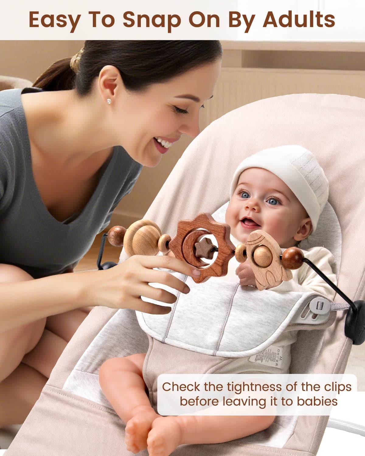 TinlyFinly Baby Bouncer Toy Bar Wooden Universal, Space Exploration