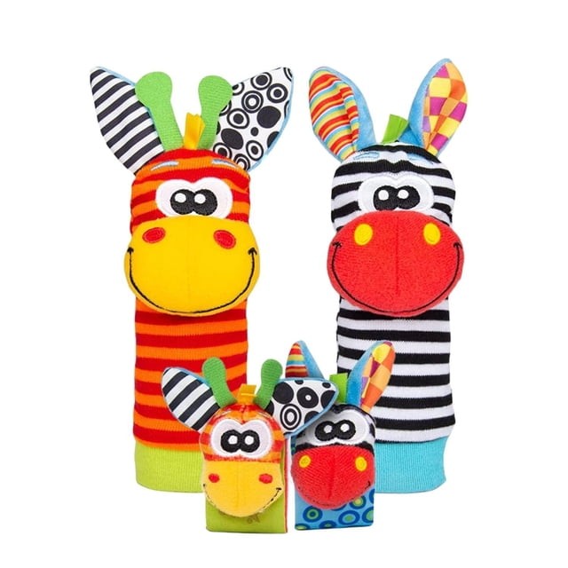 Baby Cartoon Animal Hand and Foot Rattle Socks Set Sensory Toy for Boys Girls