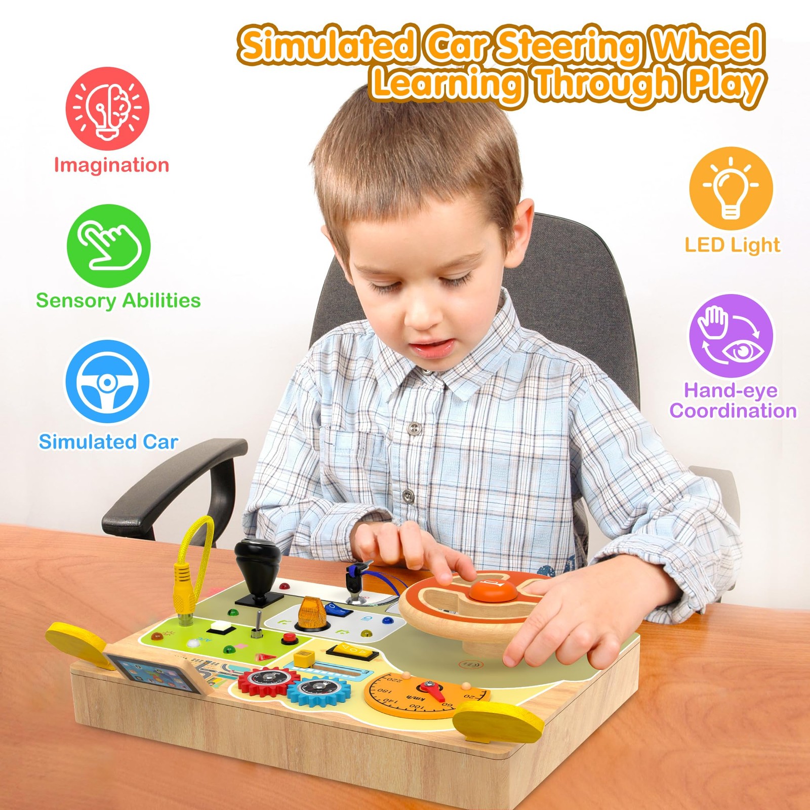 Montessori Toddler Toys – Baby Wooden Busy Board – Sensory Toys with Light Sw…